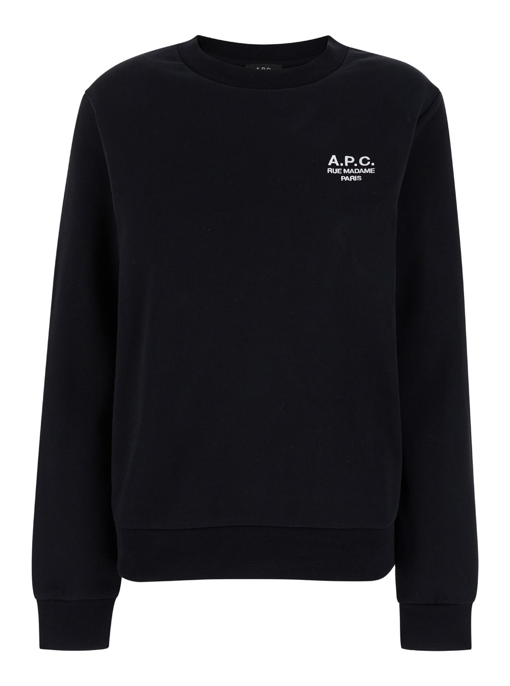 Shop Apc Rue Madame Black Crewneck Sweatshirt With Logo Print In Cotton Woman