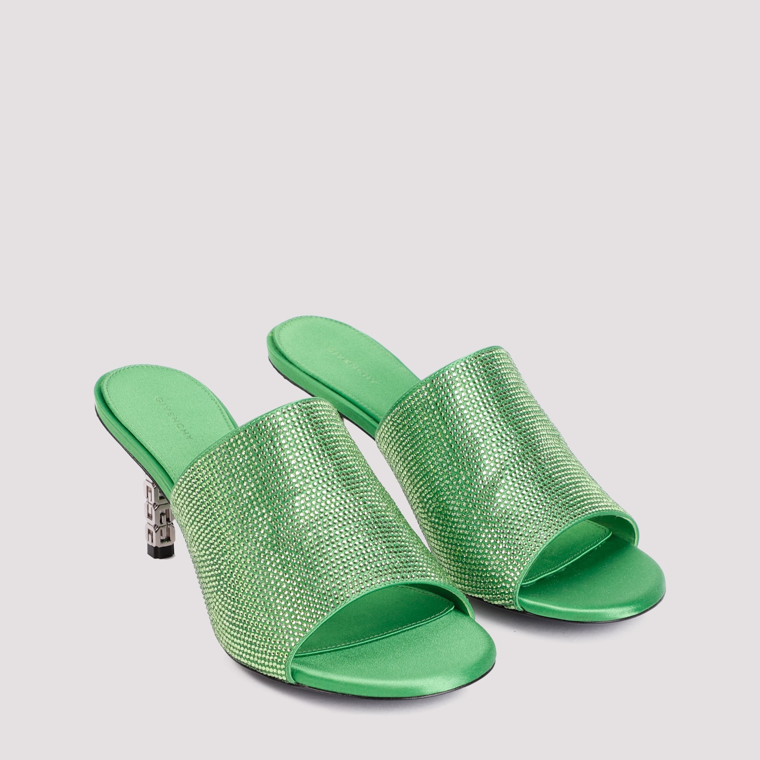 Shop Givenchy G Cube Mules In Satin With Strass In Absynthe Green