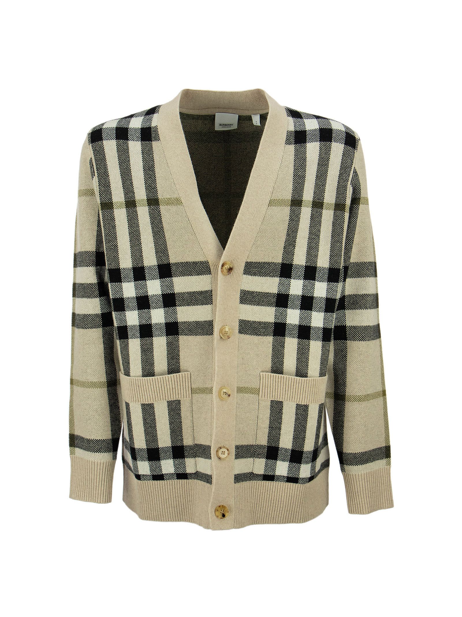 Burberry Wilmore - Check Pattern Wool And Cashmere Cardigan