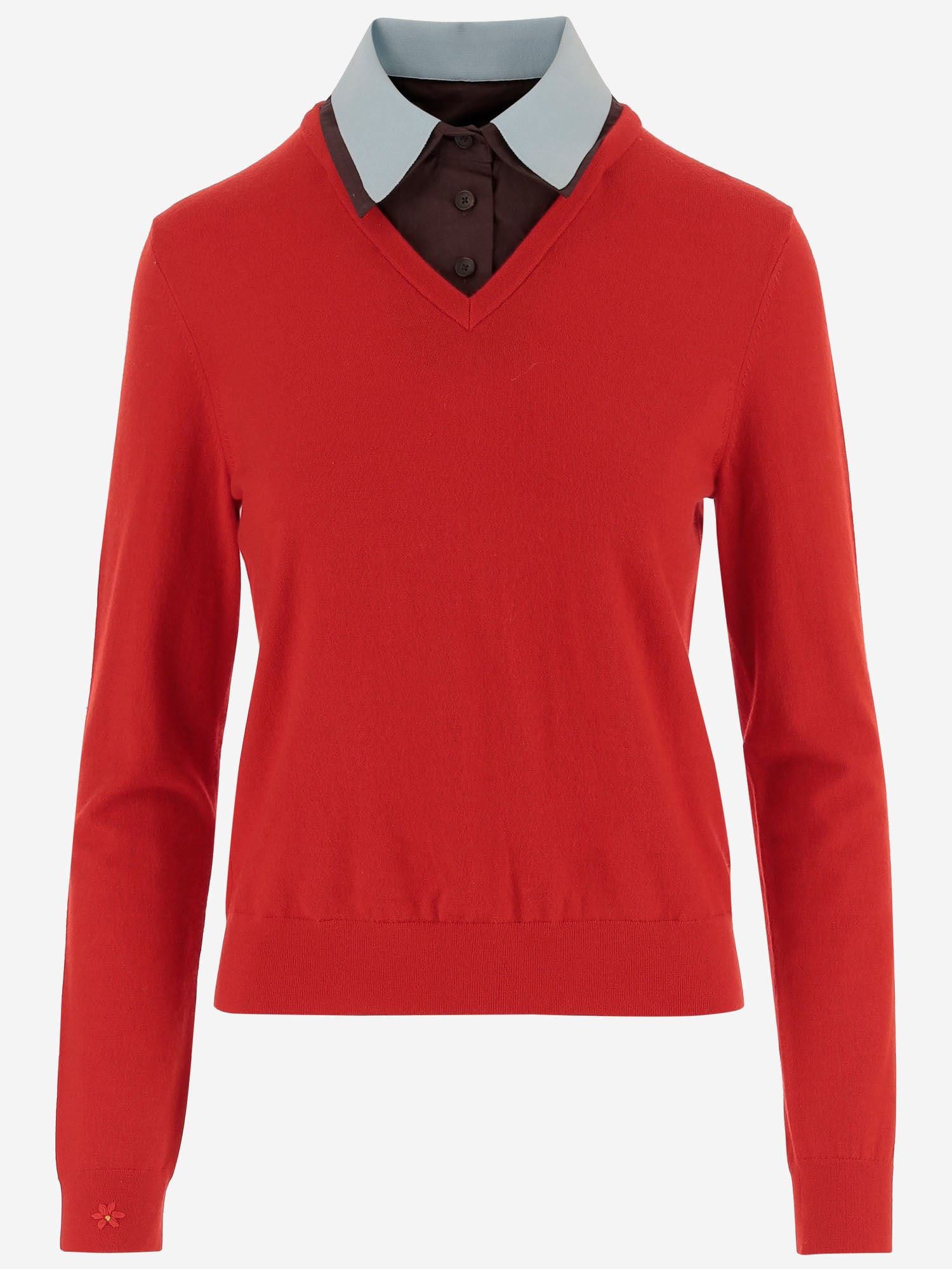 Tory Burch Wool Blend Sweater With Removable Collar In Red