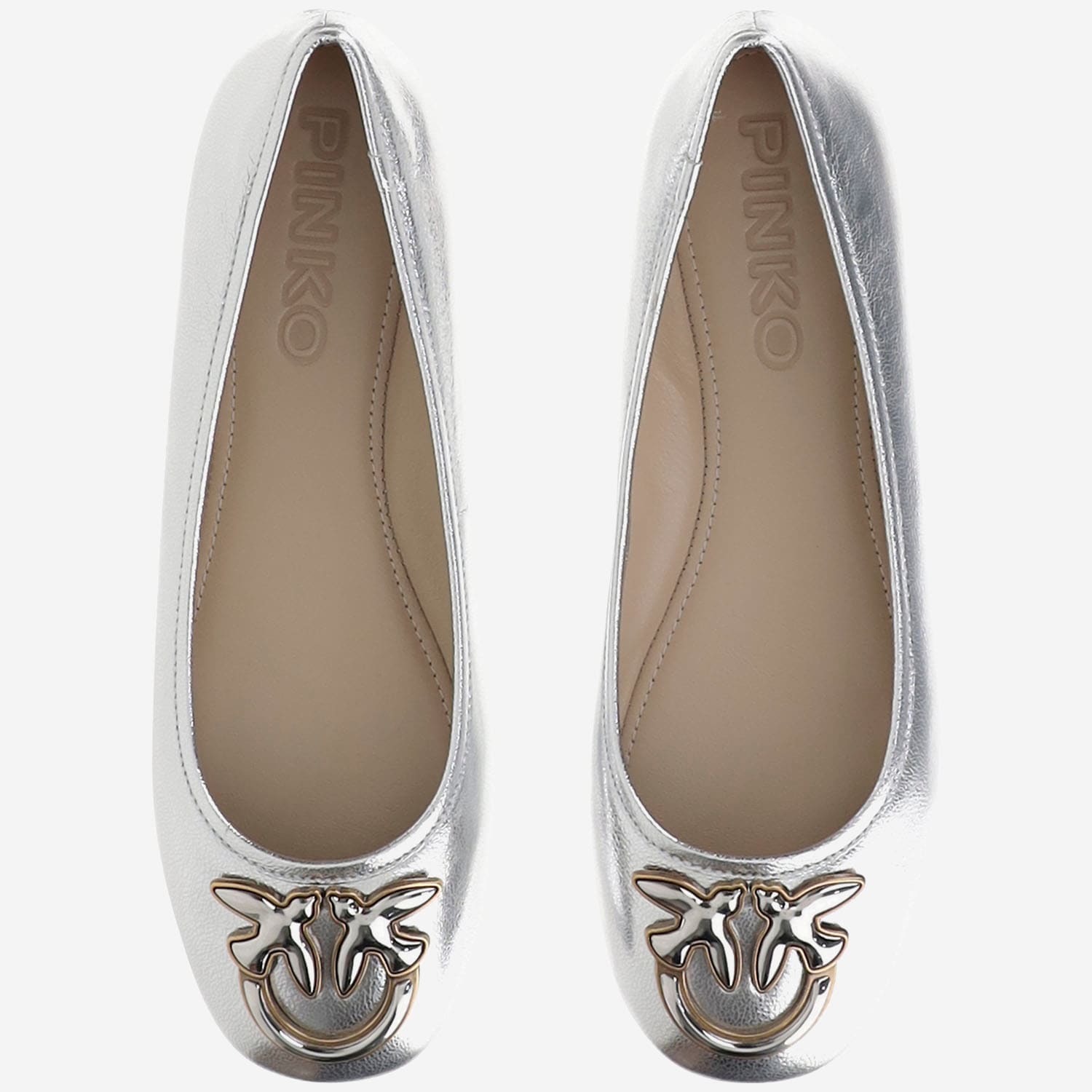 Pinko Metallic Nappa Leather Ballerinas In Silver