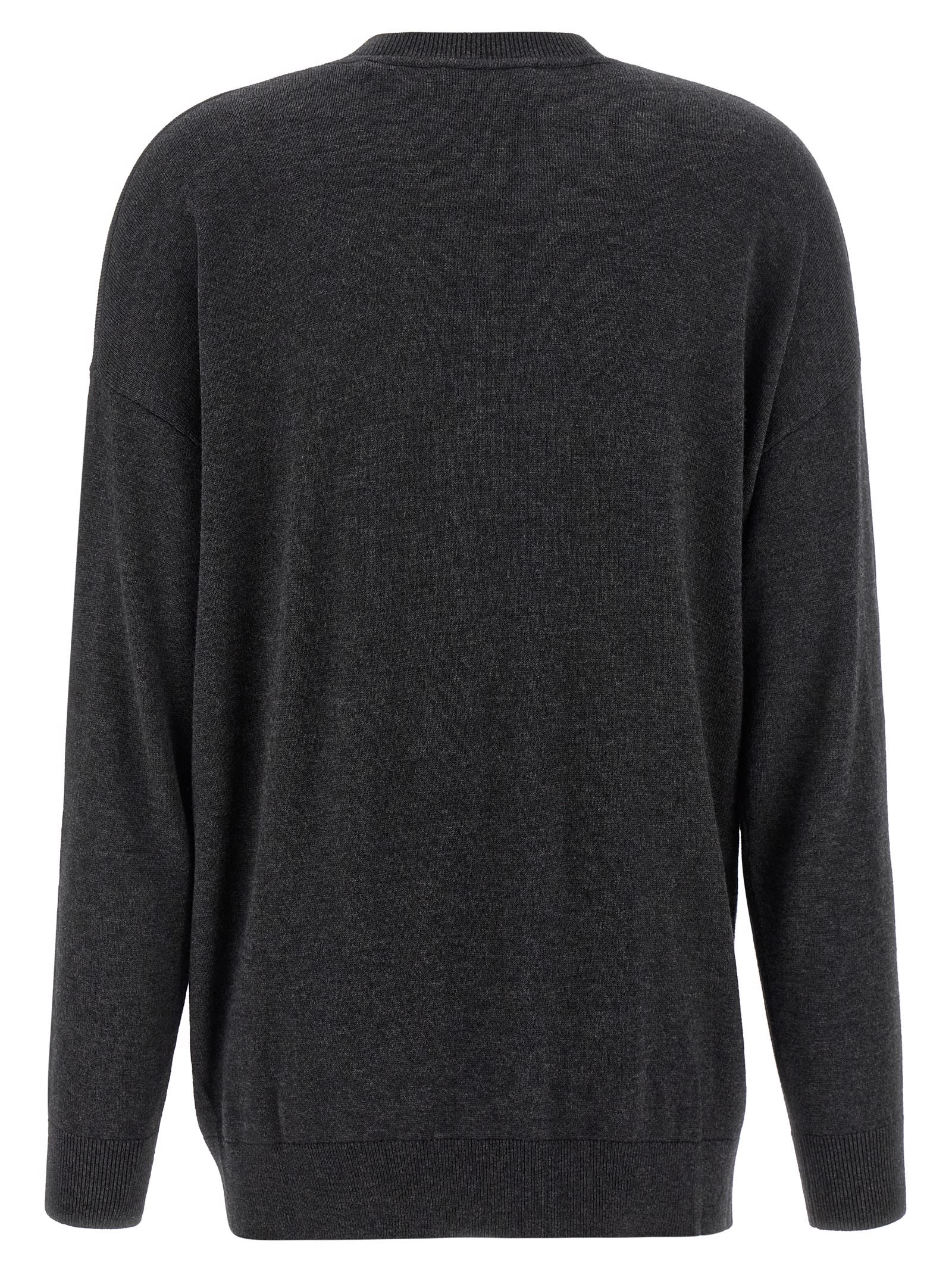 Isabel Marant Women Grey V-neck Sweater With Ring Detail At The Waist In Fabric Woman In Gray