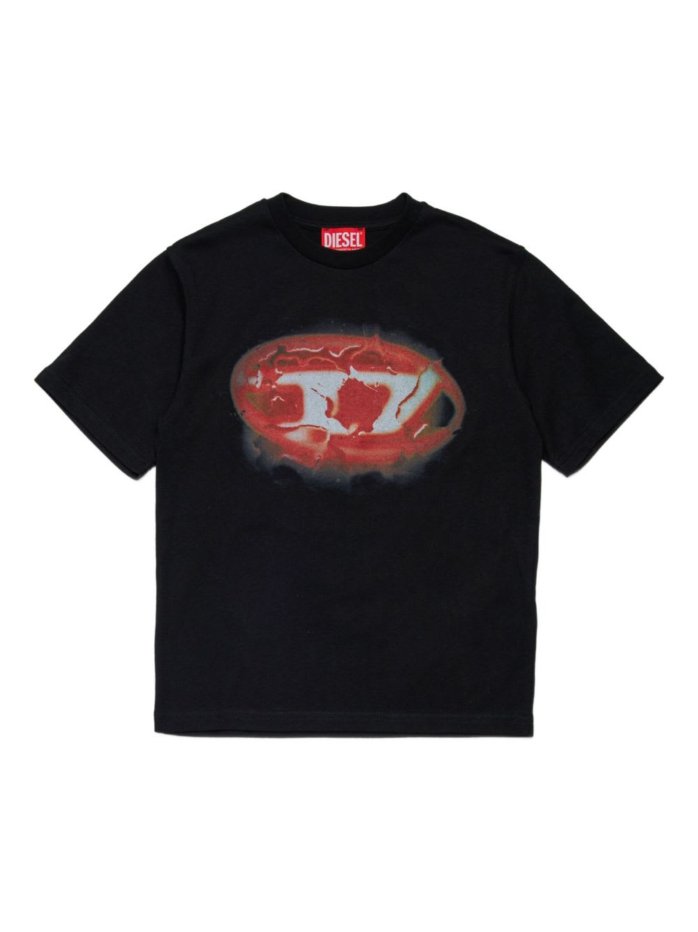 Diesel T-shirt In Misto Cotone Con Logo Glowing Oval D In Black