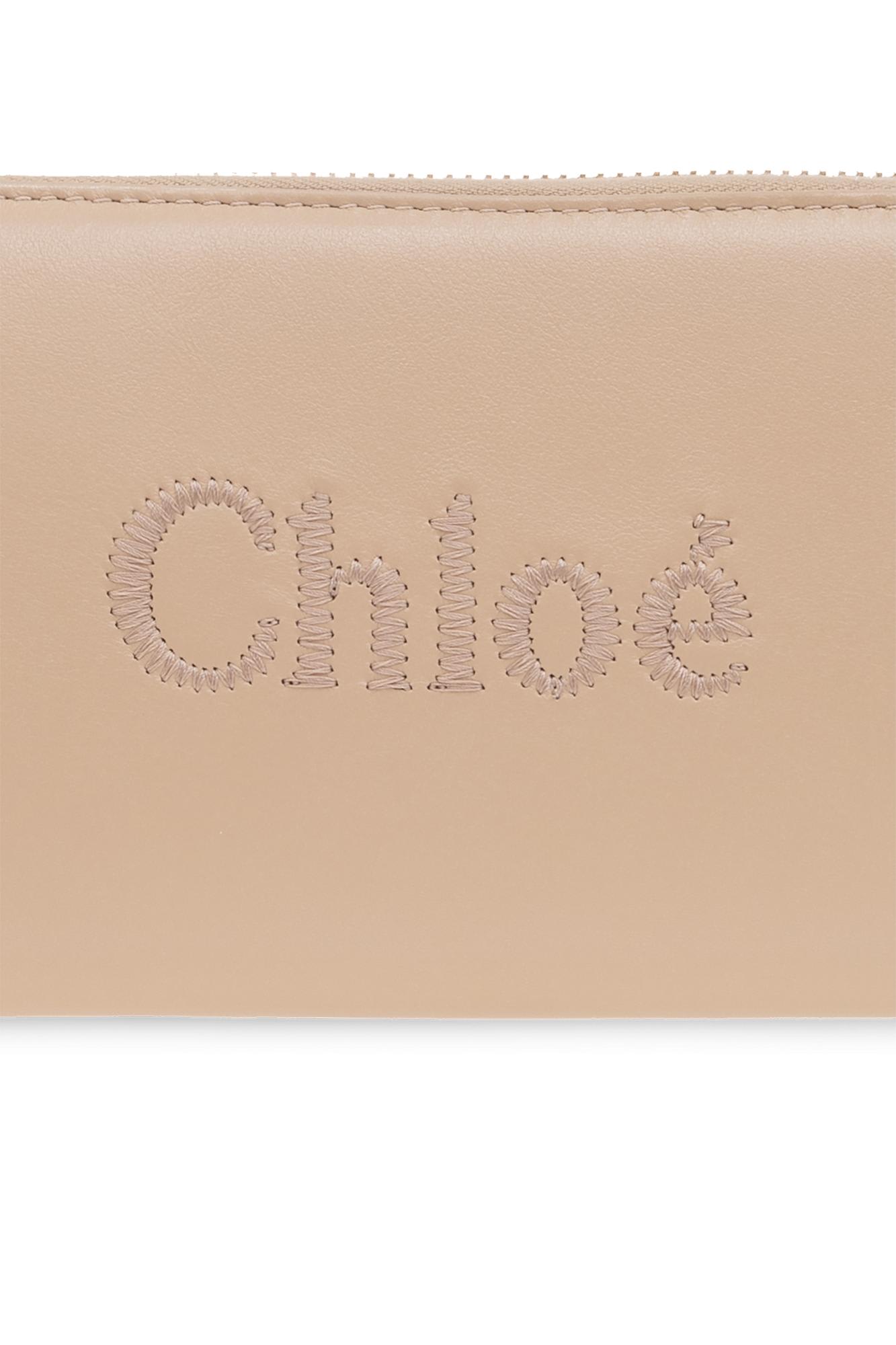 Shop Chloé Leather Wallet With Logo In G Argil Brown