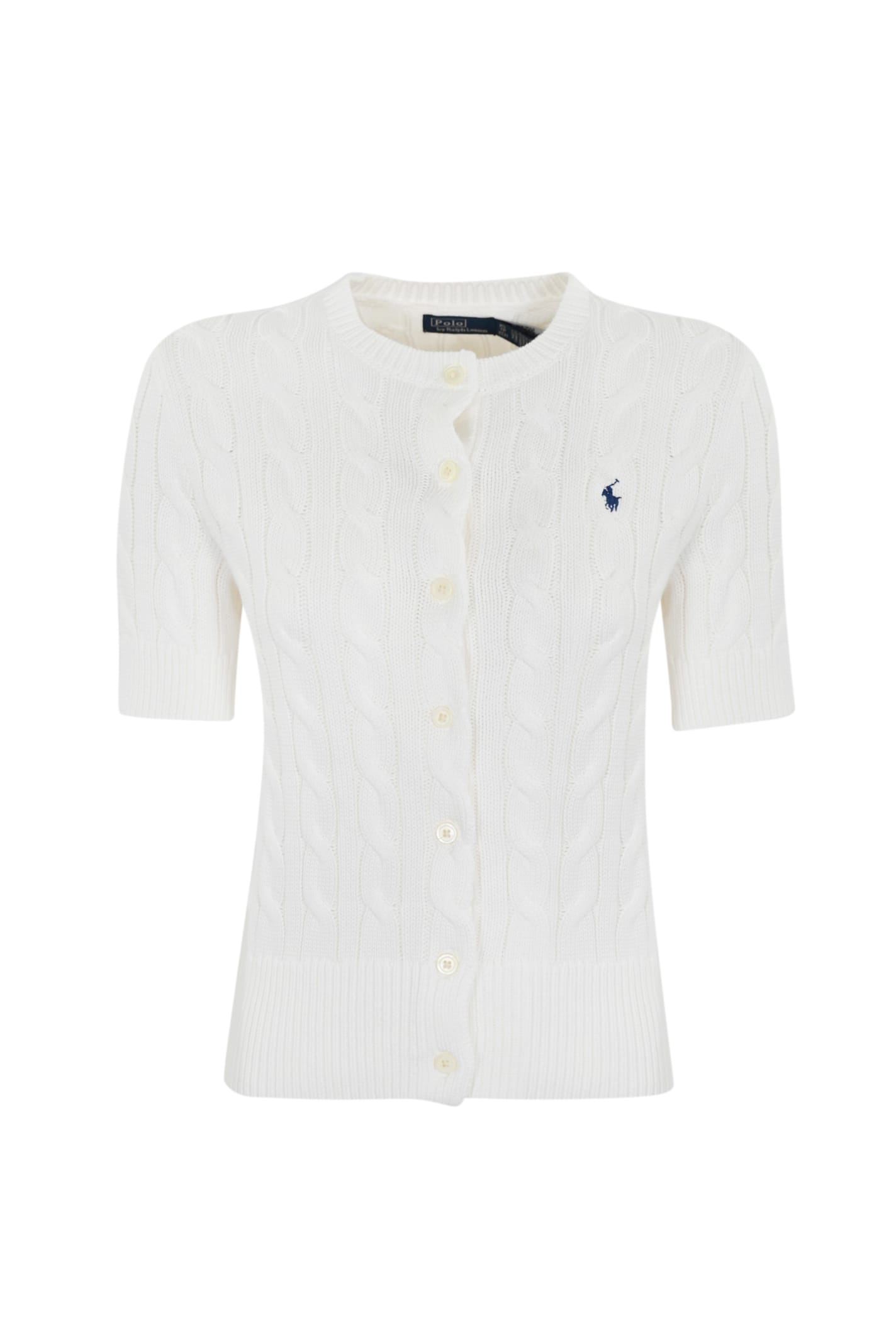 Shop Ralph Lauren Cable Cardigan With Short Sleeves In White