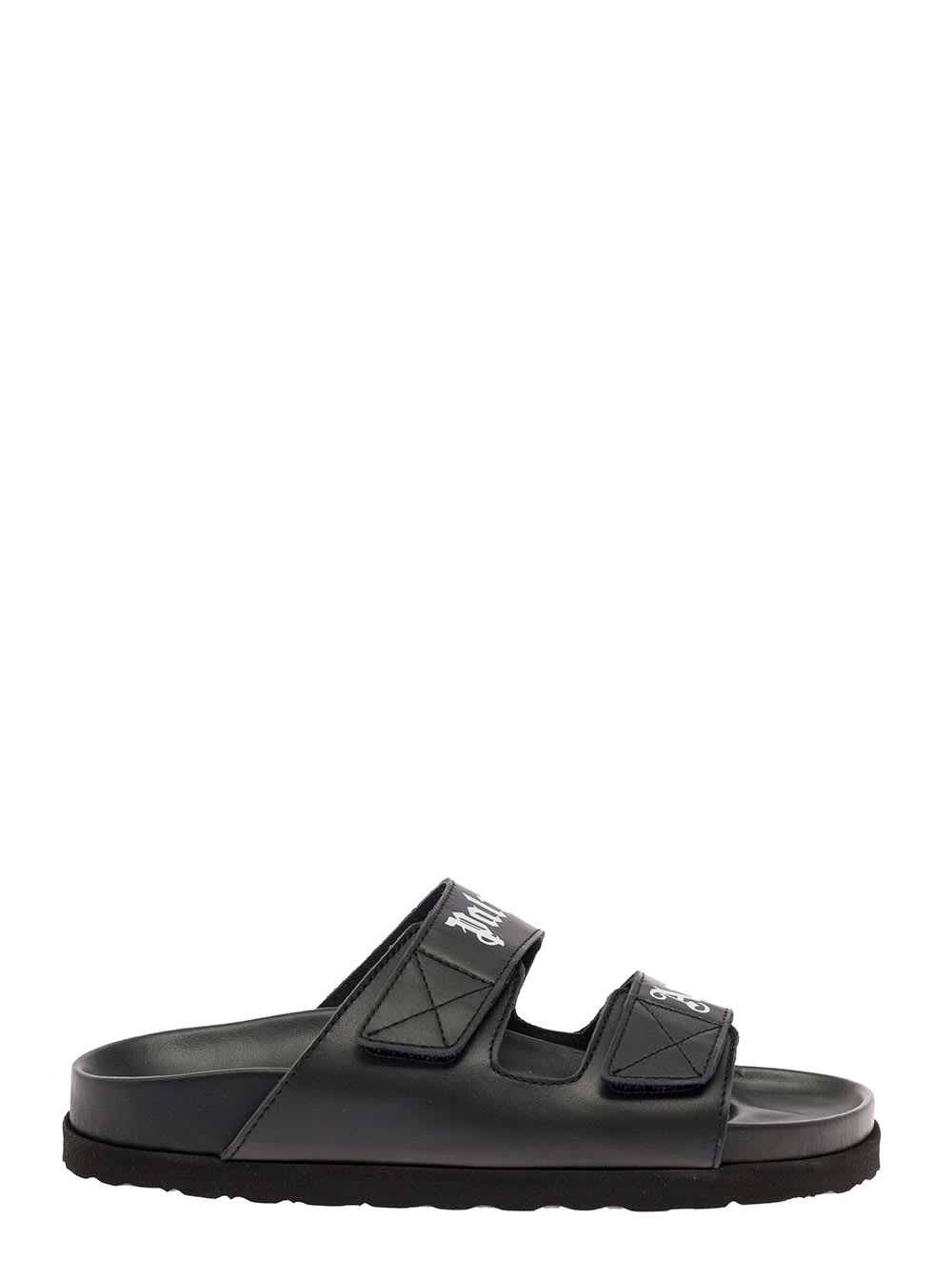 Palm Angels Black Leather Sandals With Palm Logo Print Angels Woman