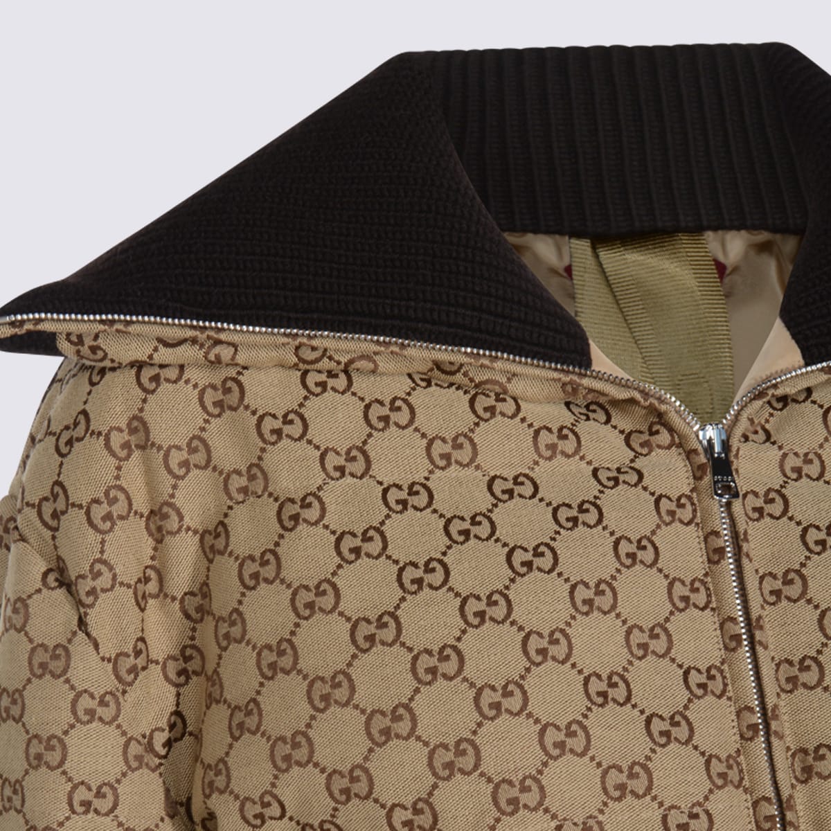 Gucci Beige Cotton Down Jacket In Brown