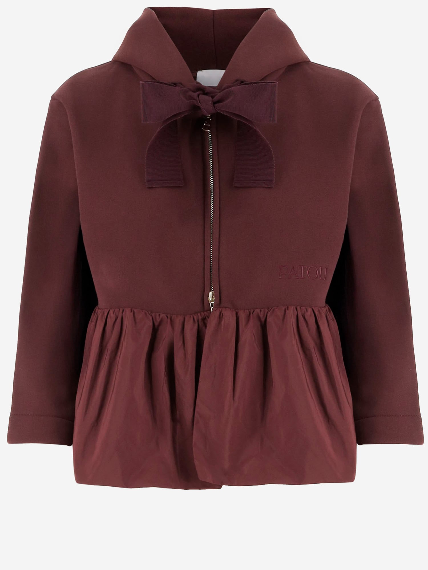 Patou Hooded Sweatshirt With Ruffles In Organic Cotton In Burgundy