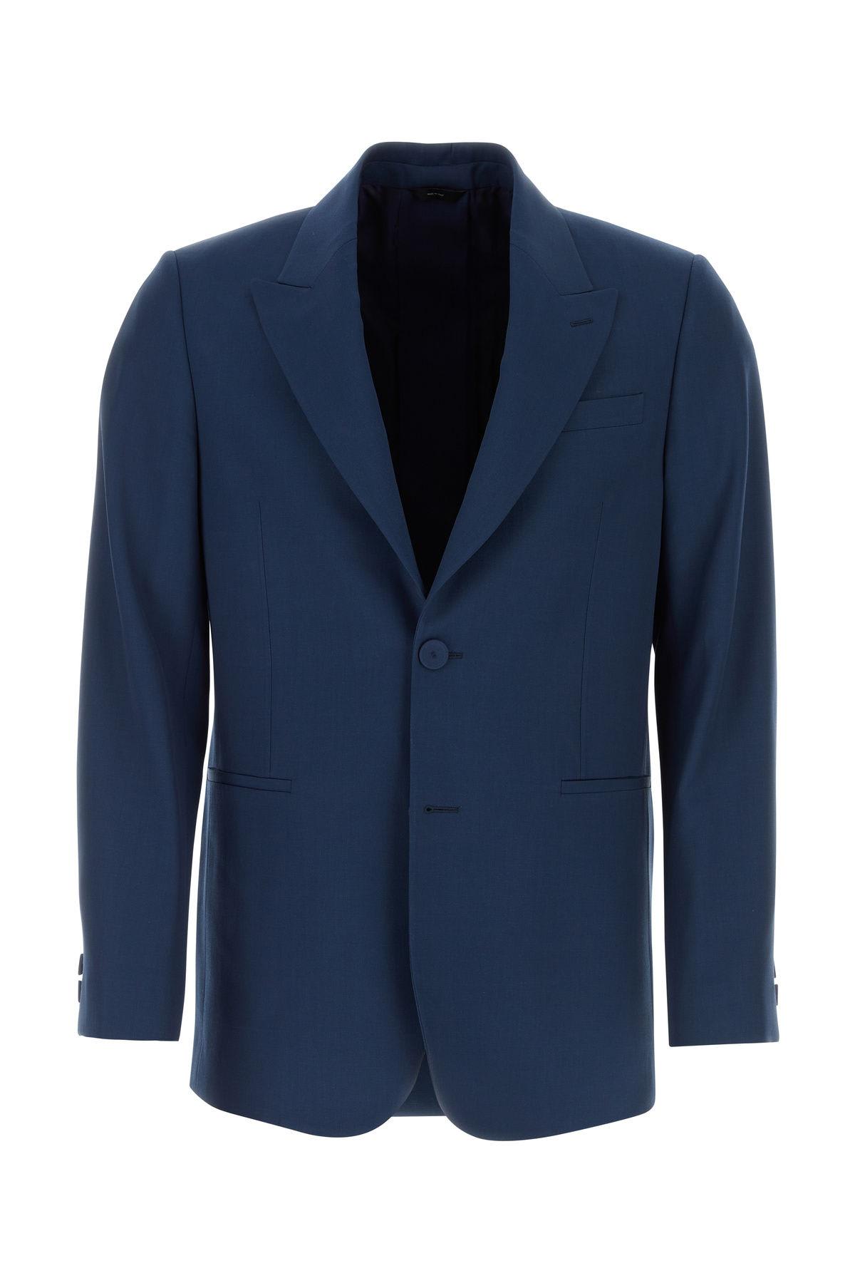 Shop Fendi Blue Wool Blend Blazer In Navy