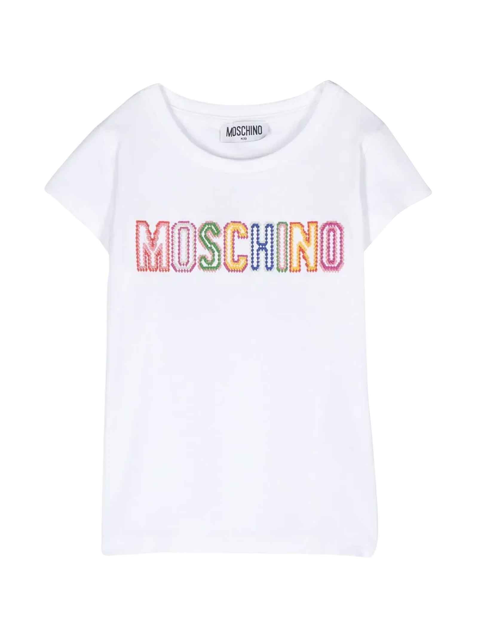 Moschino Kids' Embroidered-logo Cotton T-shirt In White | ModeSens