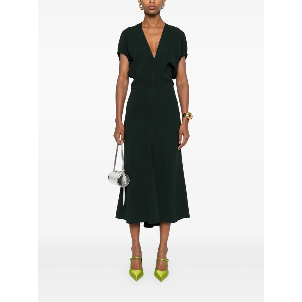 Victoria Beckham Dark Green Midi Dress In Satin In Green