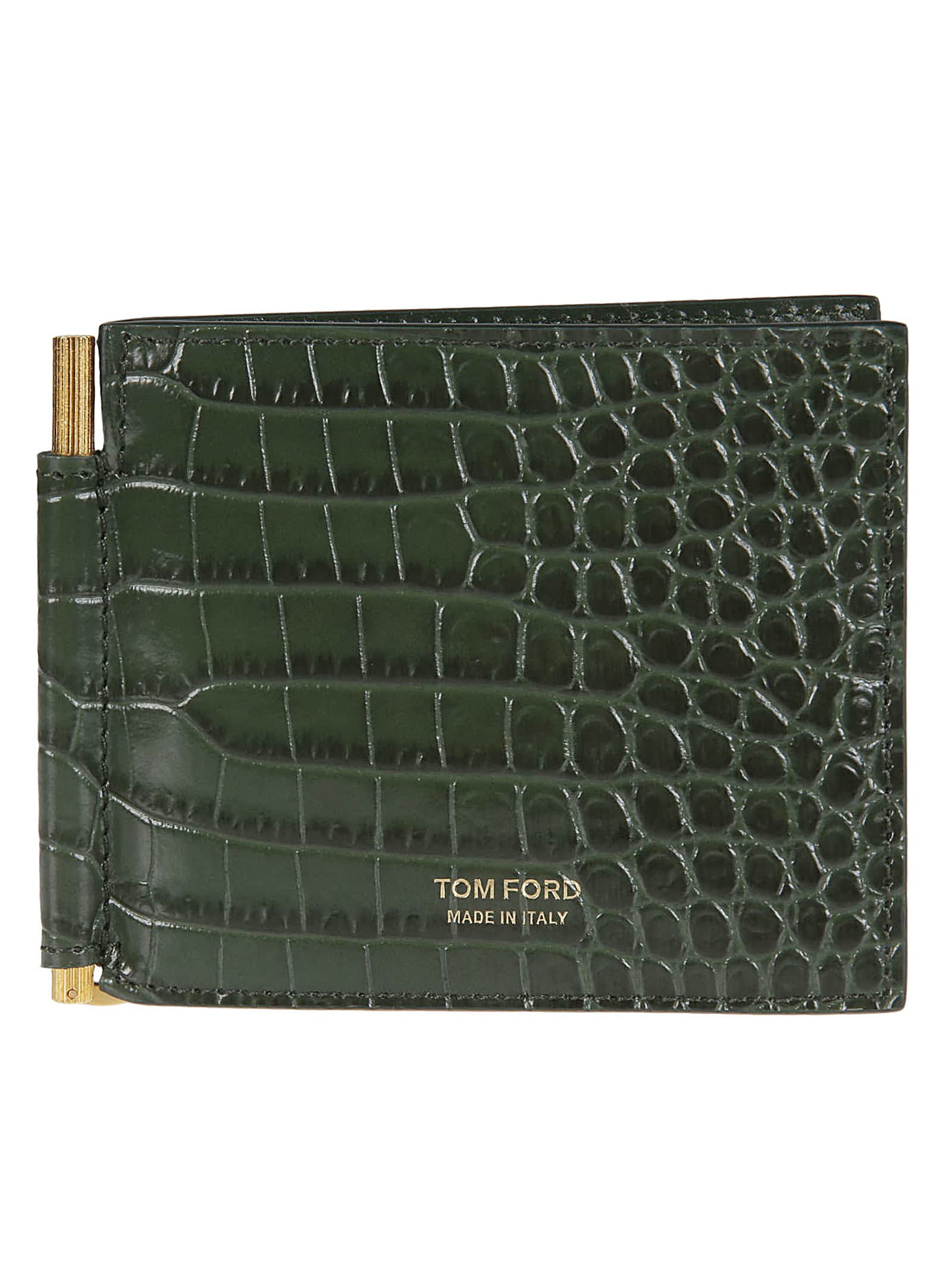 Shop Tom Ford Printed Alligator Money Clip Wallet In Rifle Green