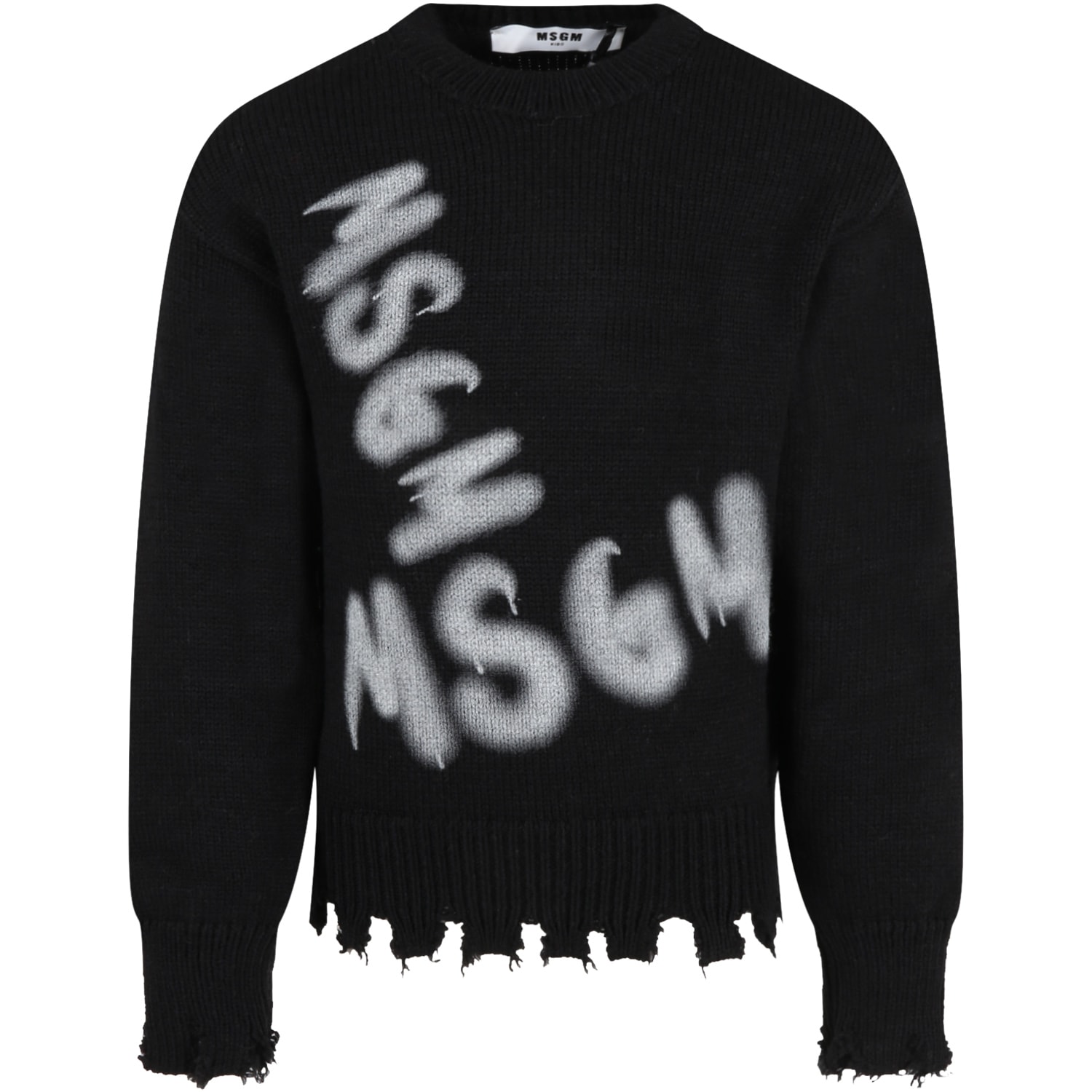 MSGM Black Sweater For Kids With White Lgo