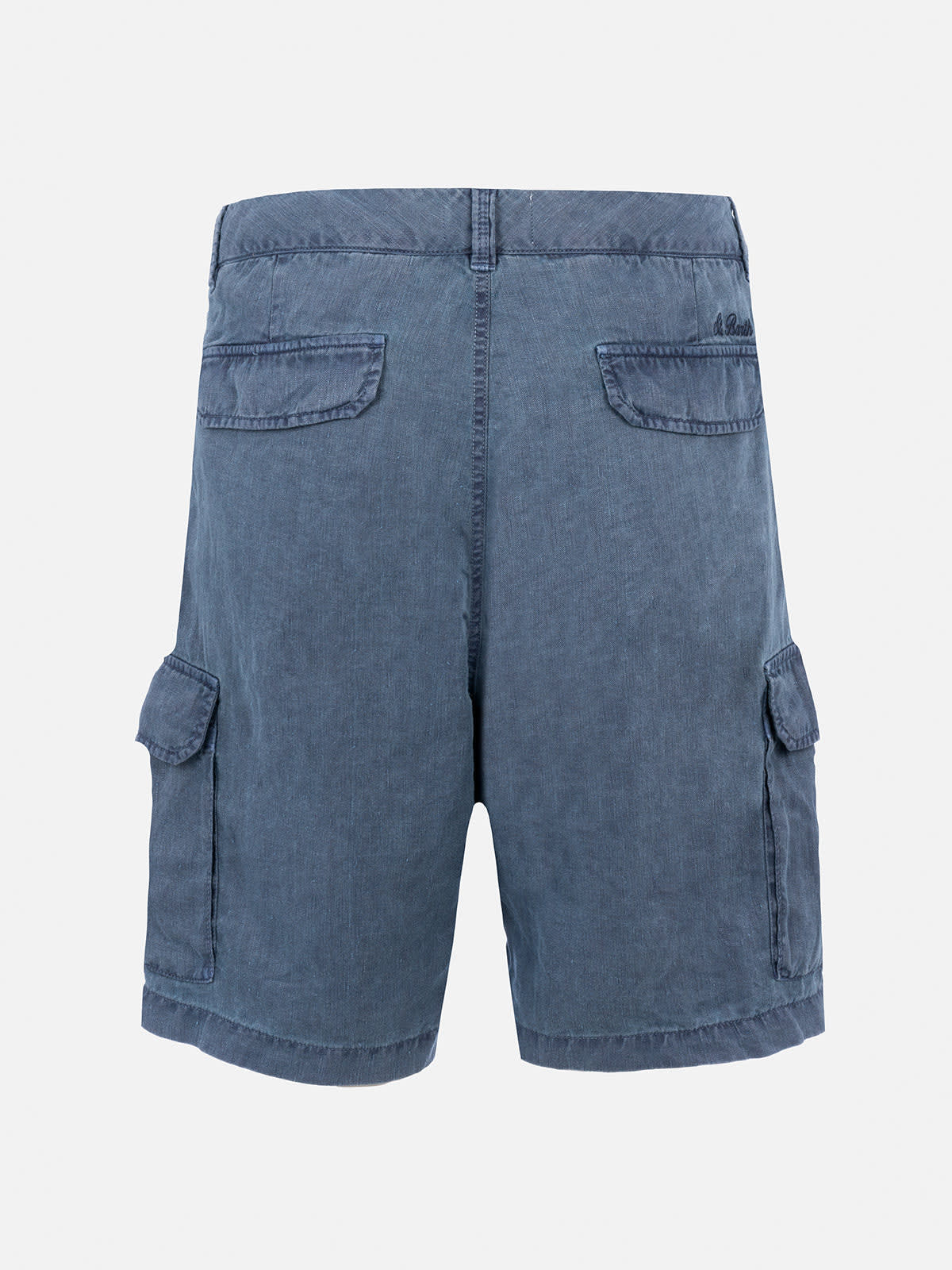 Mc2 Saint Barth Man Navy Blue Linen Bermuda Shorts Rodi In Blue