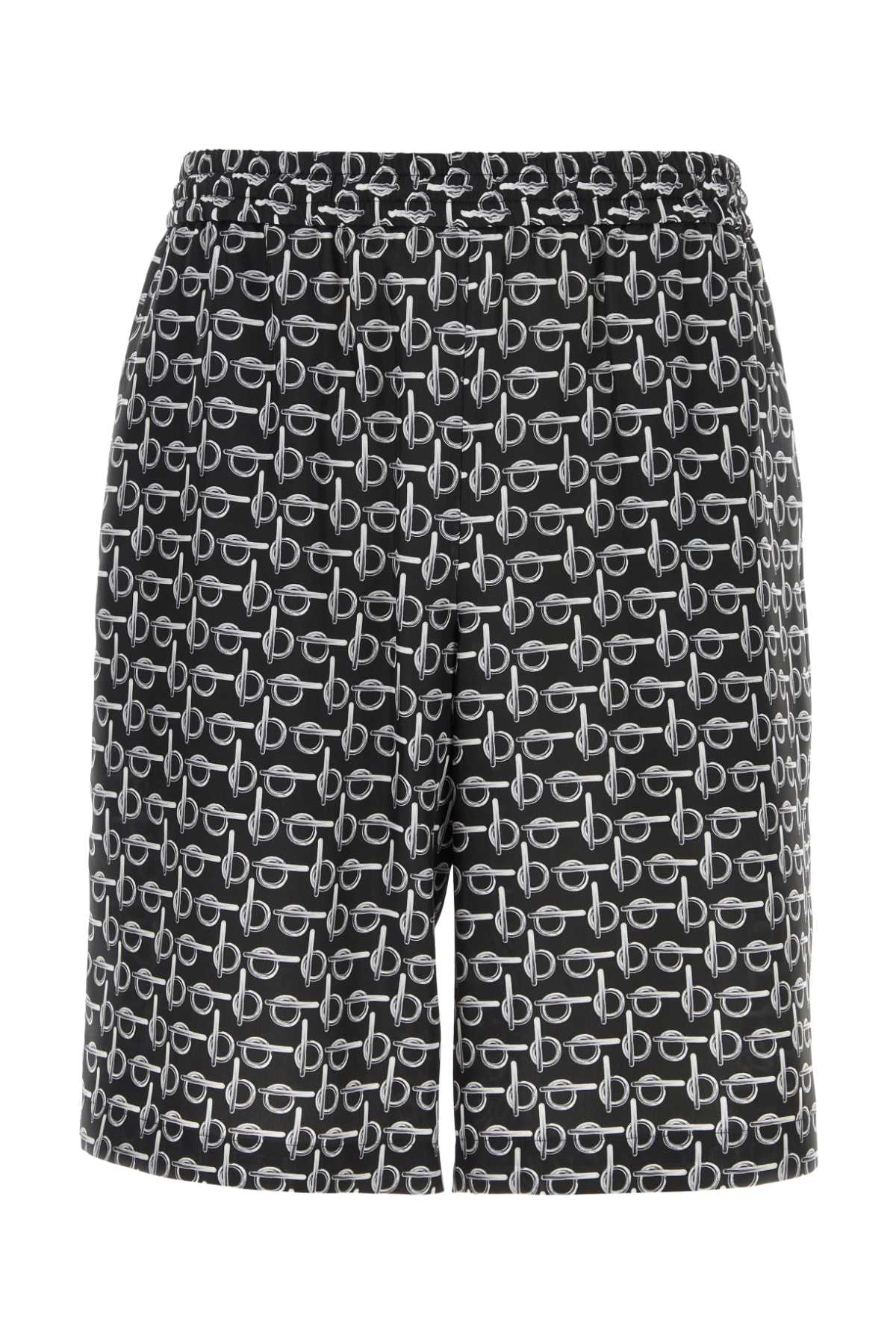 Shop Burberry Printed Silk Bermuda Shorts In Silverblack