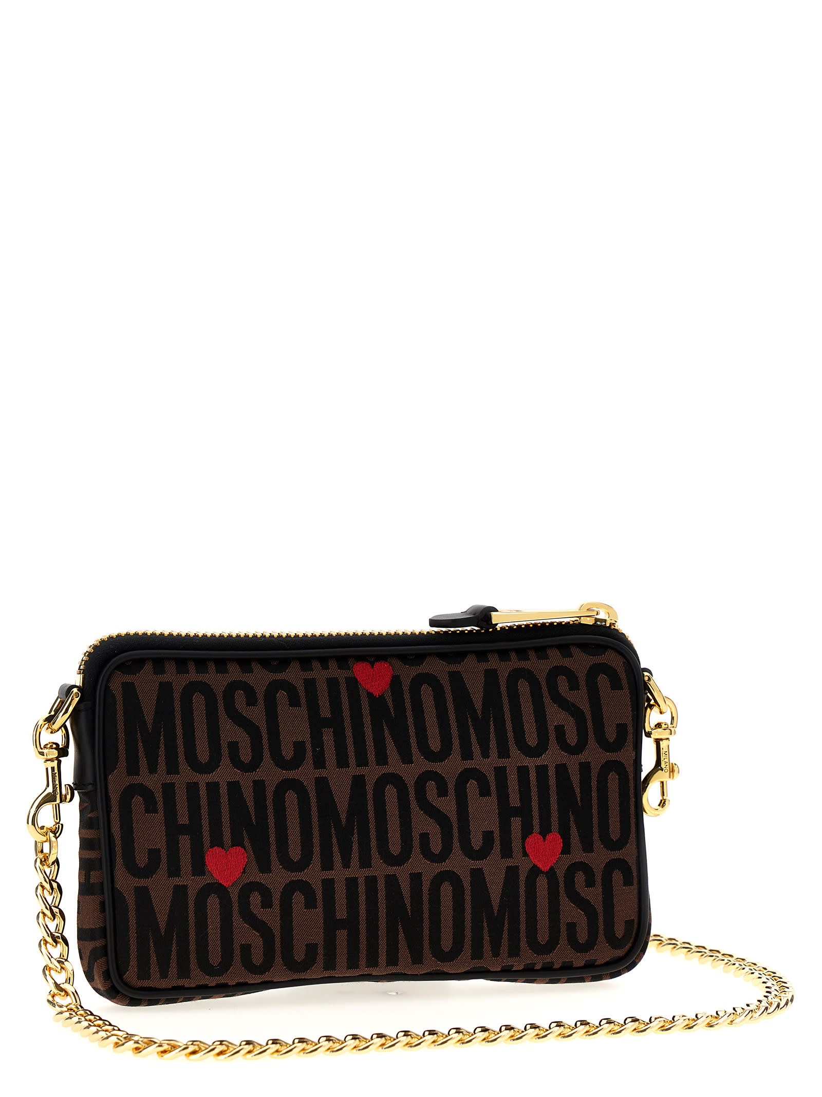 Shop Moschino Logo Crossbody Bag In Brown