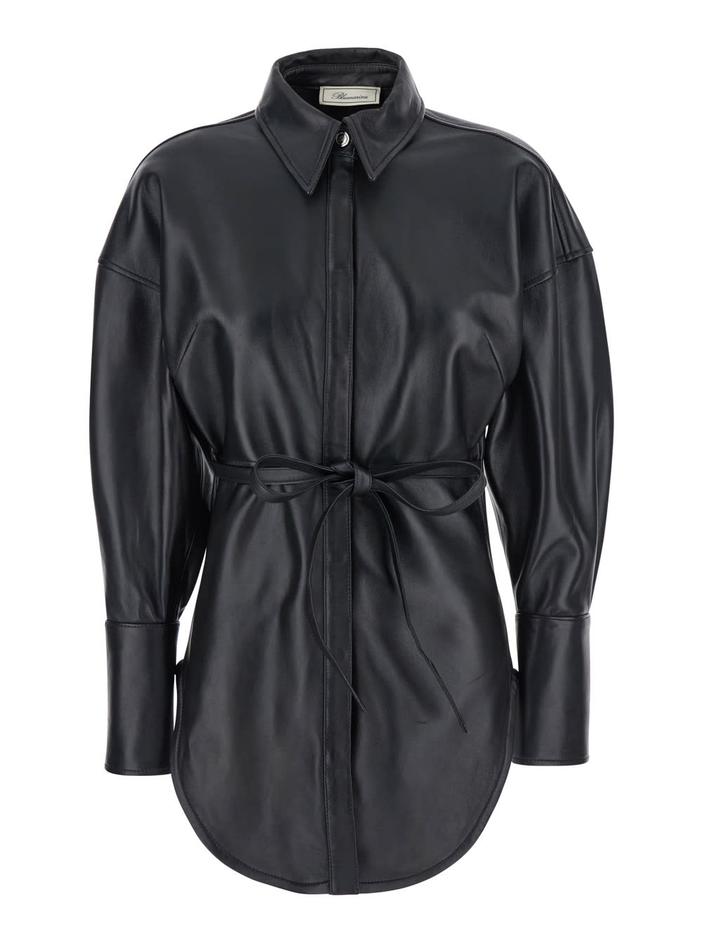 Blumarine Black Shirt With Classic Collar And Waistband In Leather Woman In Black
