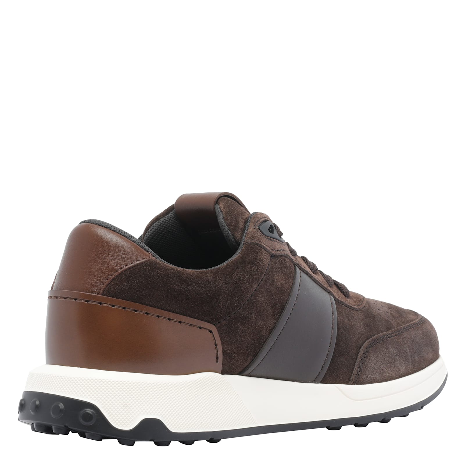 Tod's Suede And Leather Sneakers With Perforated Detailing In Brown