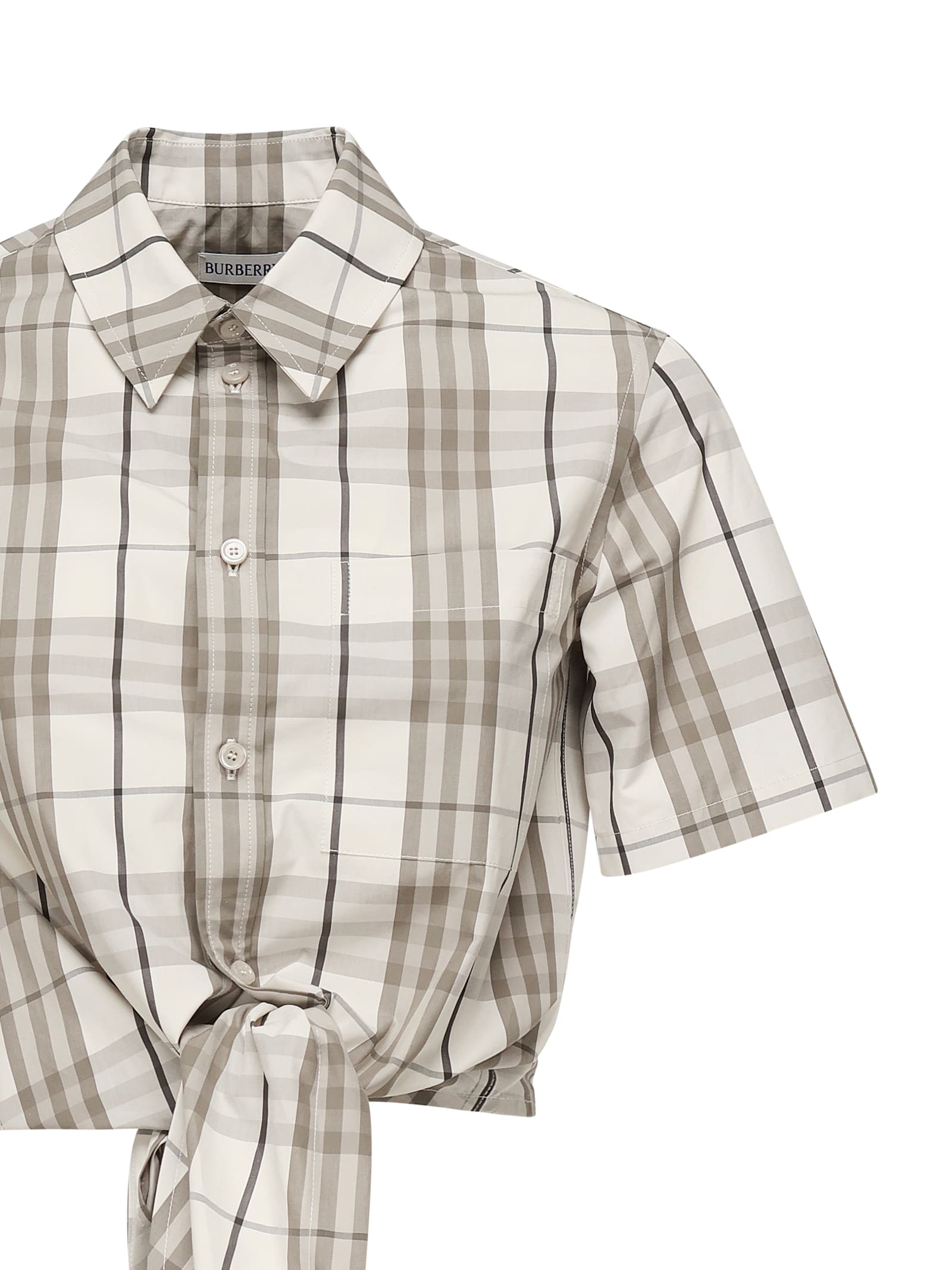 Shop Burberry Check Cotton Cropped Shirt
