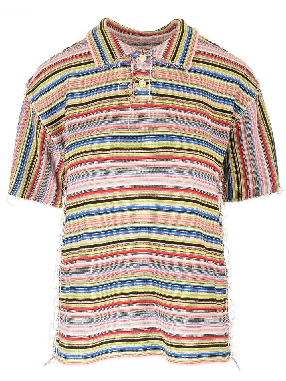 Shop Maison Margiela Striped Jersey Polo Shirt In Red/yellow