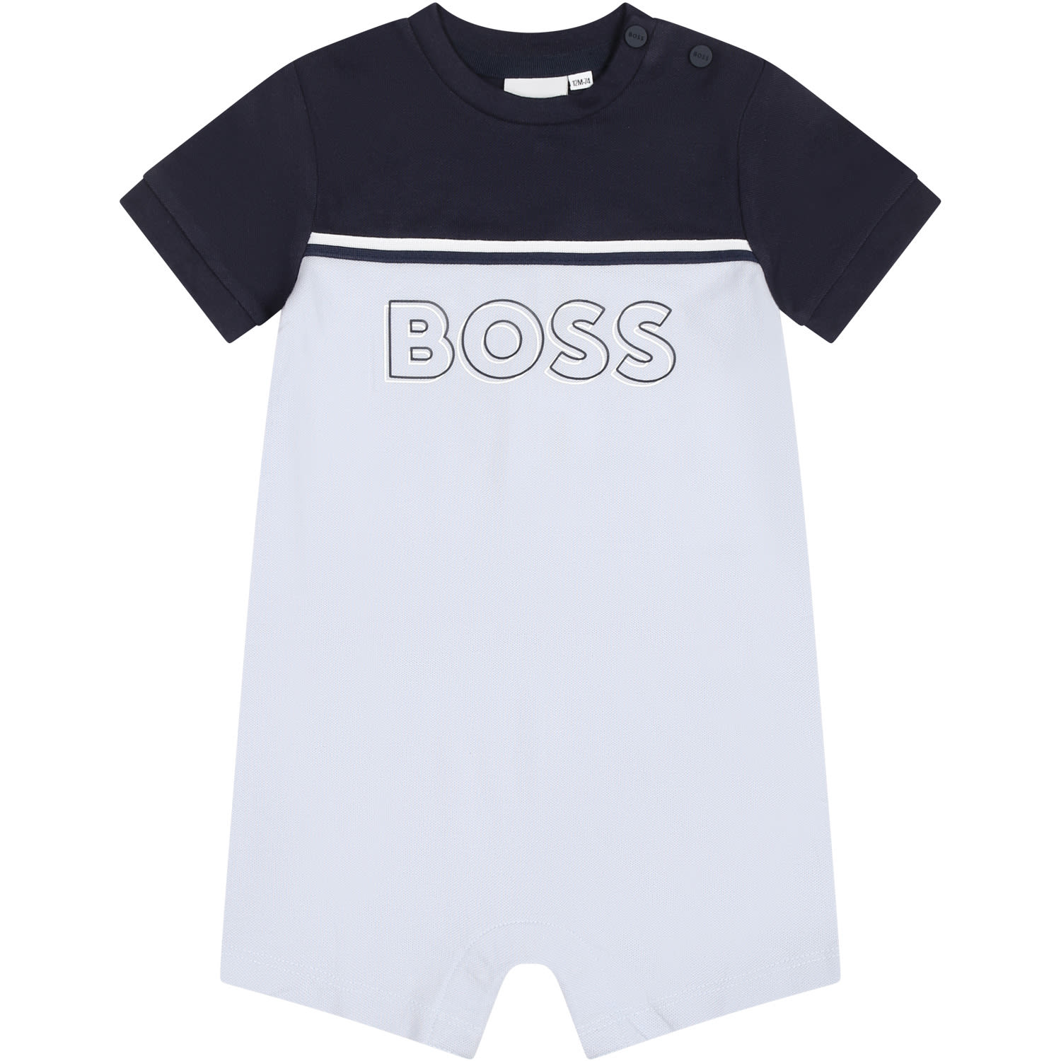 Shop Hugo Boss Light Blue Romper For Baby Boy Wih Logo