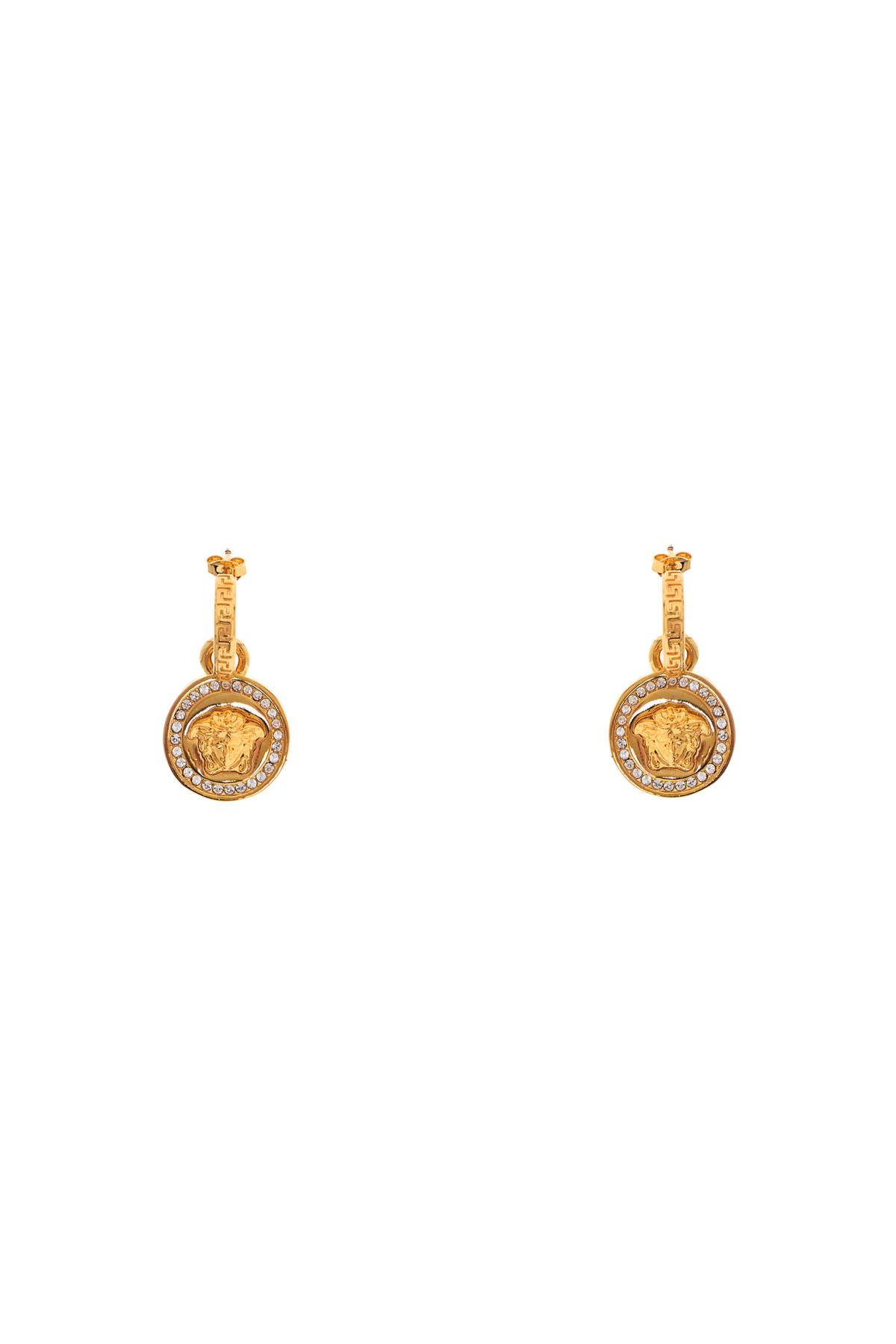 Shop Versace Greek Medusa Earrings With Cr In White-gold (gold)