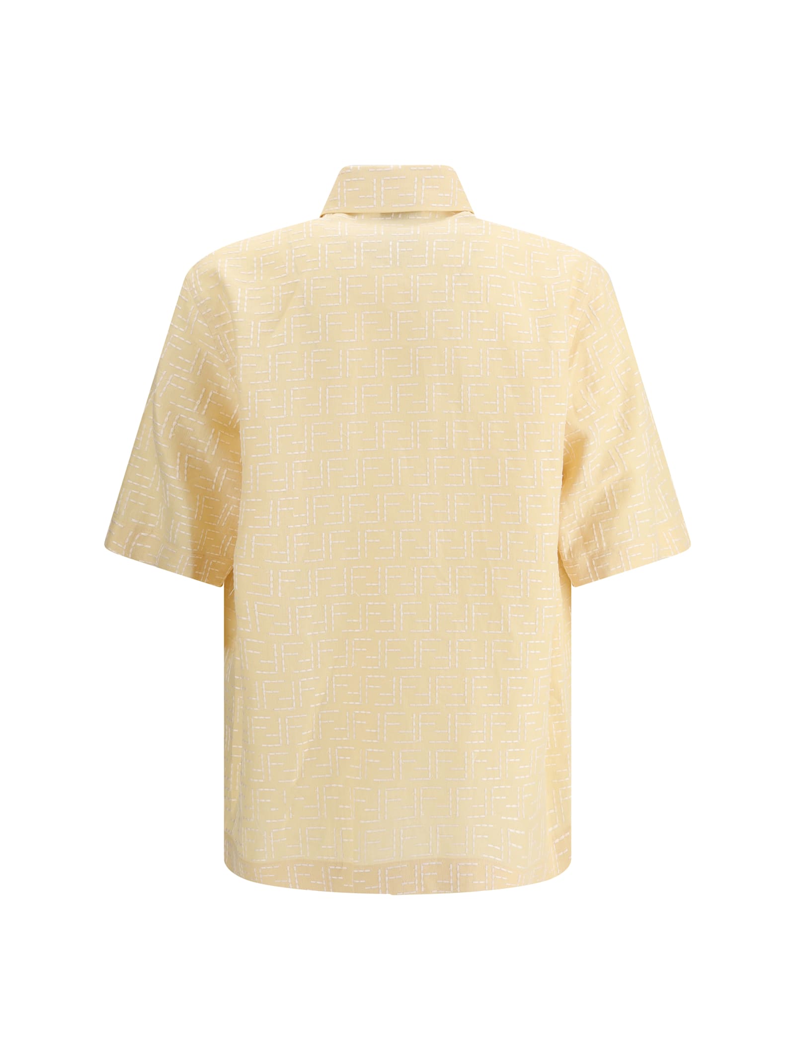 Fendi Men Jacquard Linen And Cotton Shirt With All-over Ff Embroidery In Pink