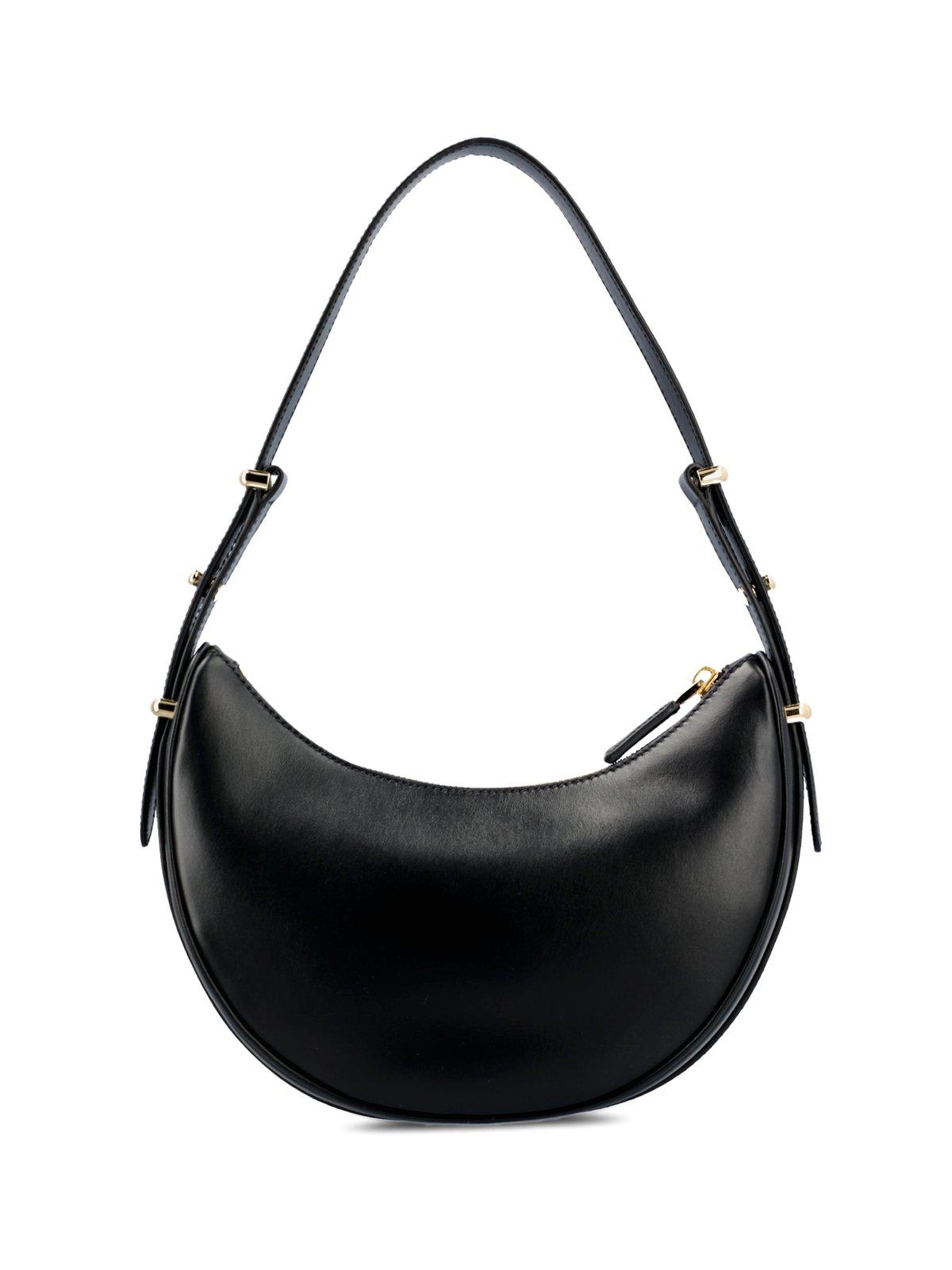 Prada Triangle Logo Plaque Moon Shaped Shoulder Bag In Black