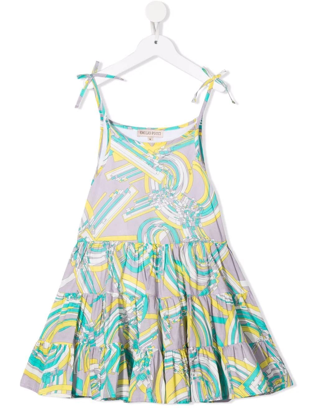 Emilio Pucci Kids Lilac Sleeveless Dress With Yellow And Aqua Green All-over Graphic Print