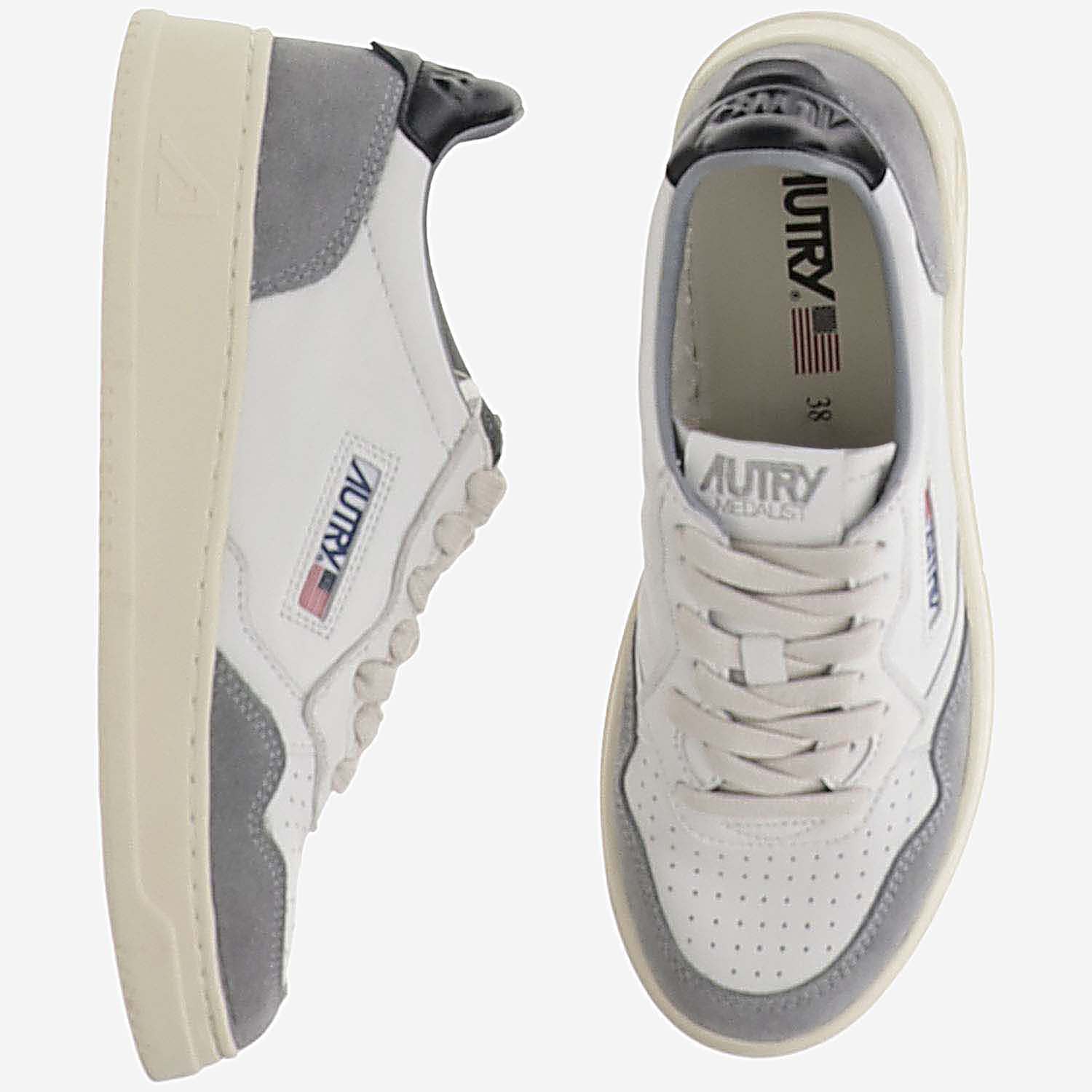 Shop Autry Medalist Low Leather Sneakers In Grey