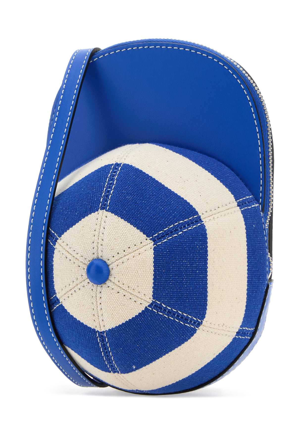 Shop Jw Anderson Embroidered Canvas And Leather Midi Cap Crossbody Bag In Bluewhite