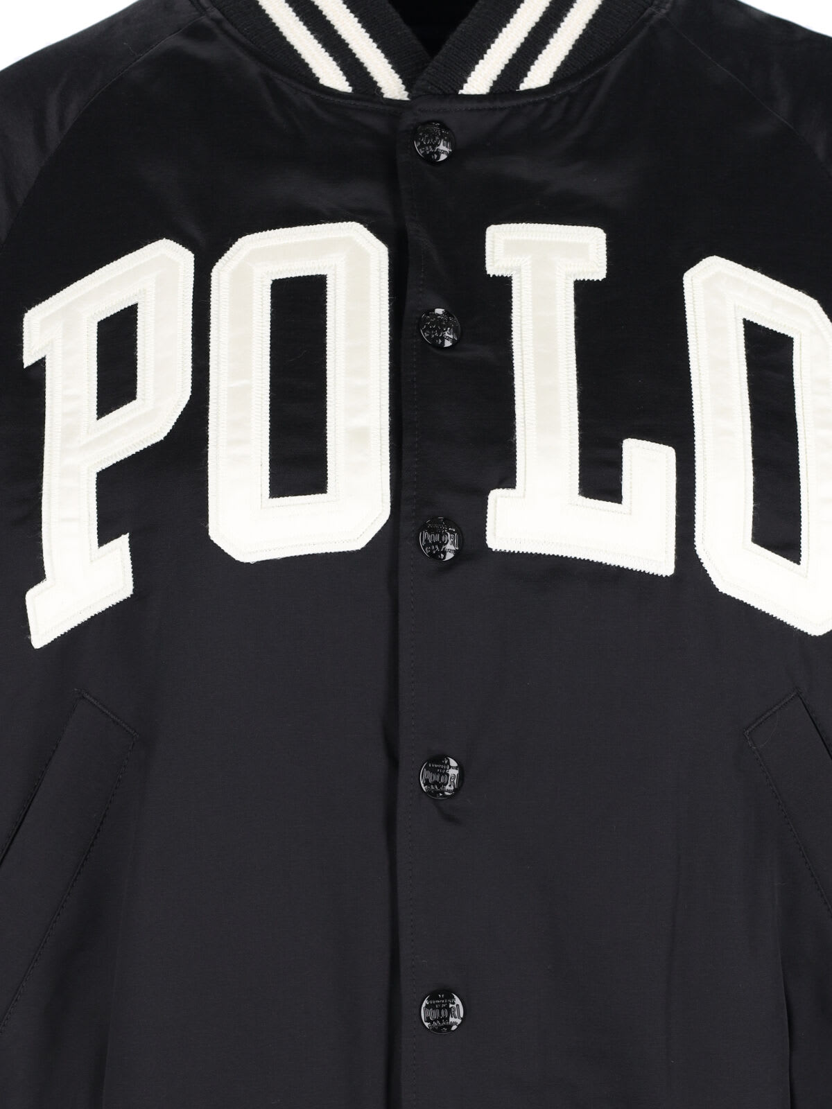 Ralph Lauren Bomber Jacket With V Neckline And Ribbed Trims In Black