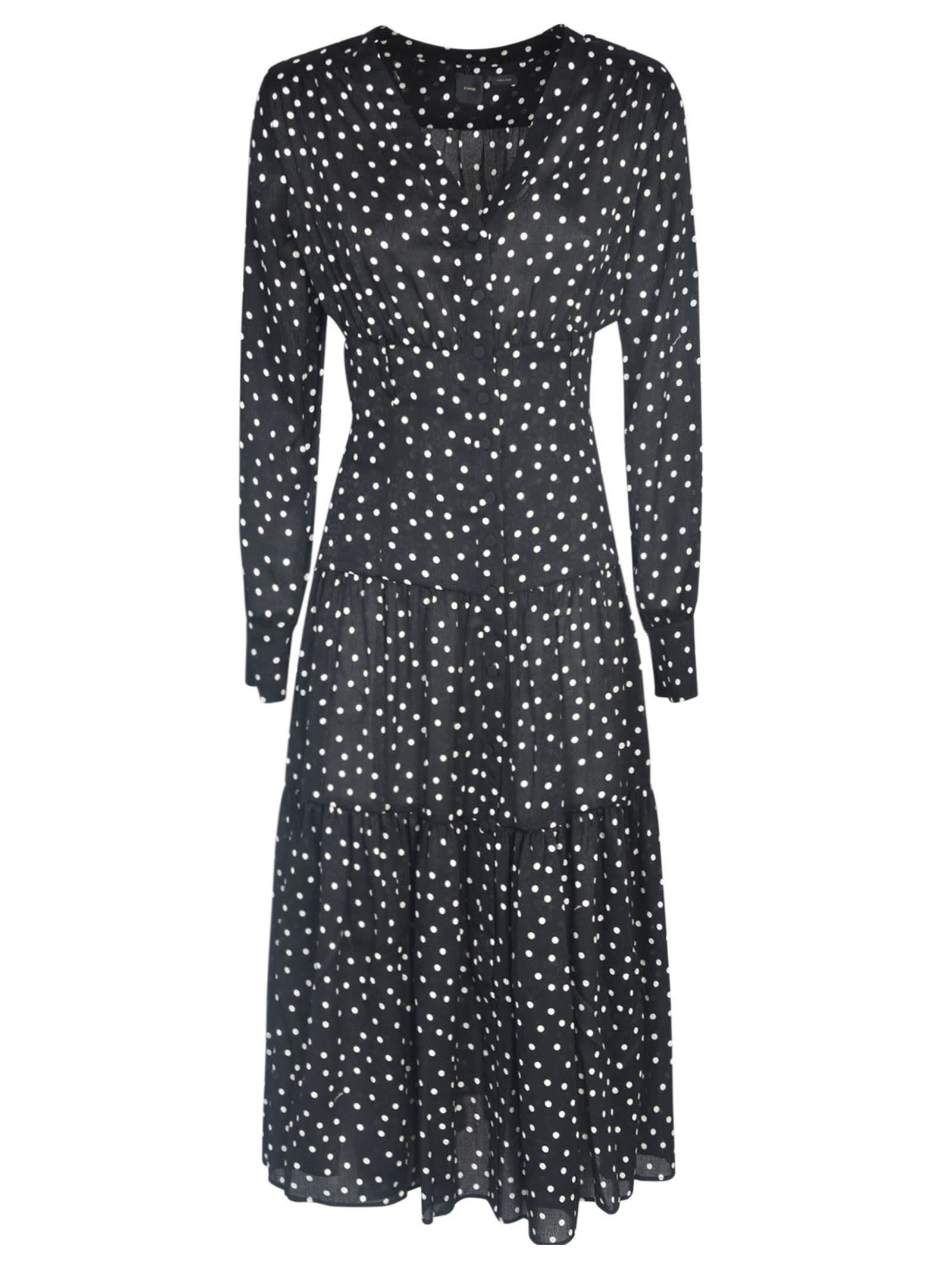 Shop Pinko Dotted Print Dress In Black/white