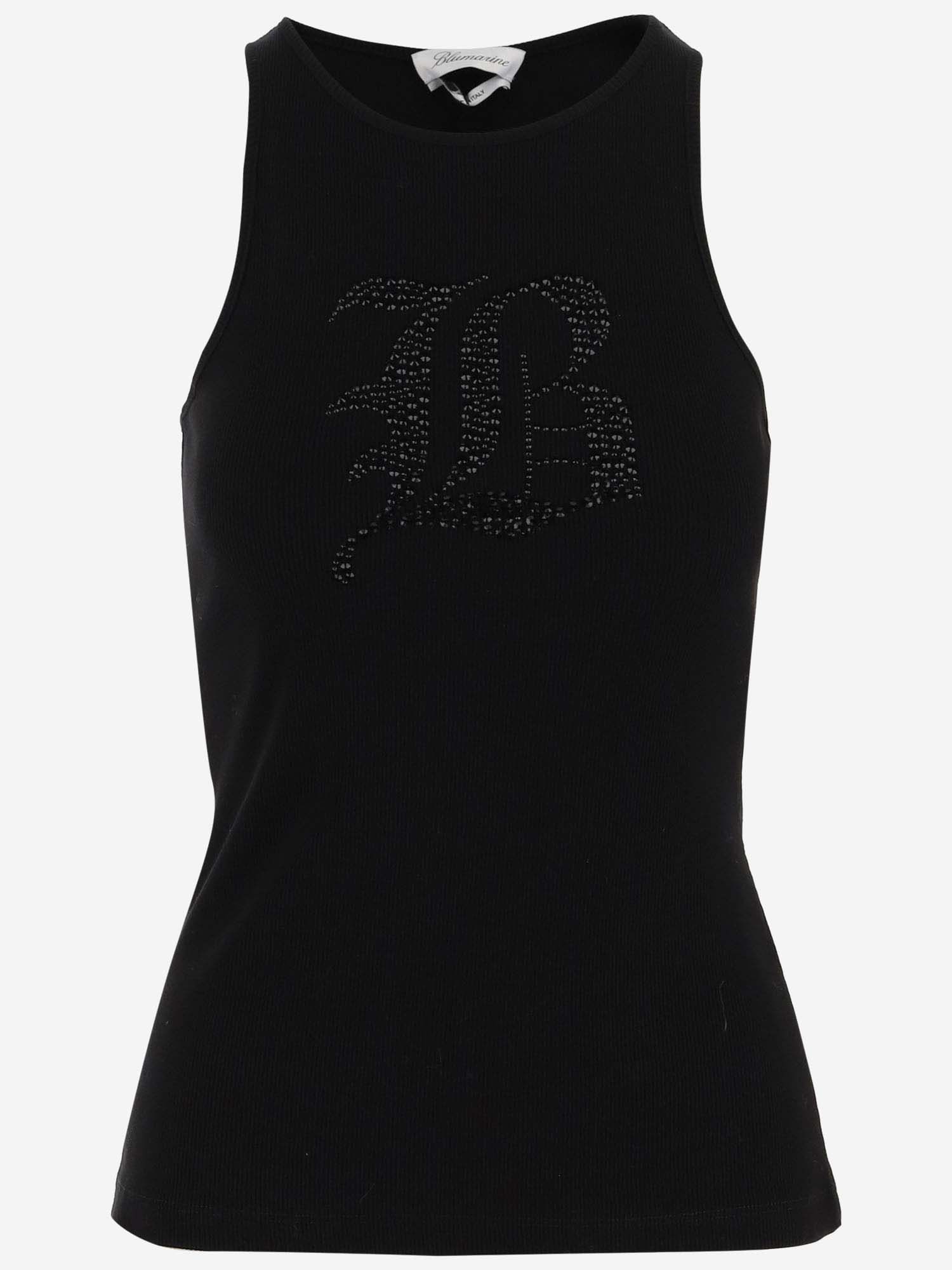 Shop Blumarine Stretch Cotton Tank Top With Logo In Black