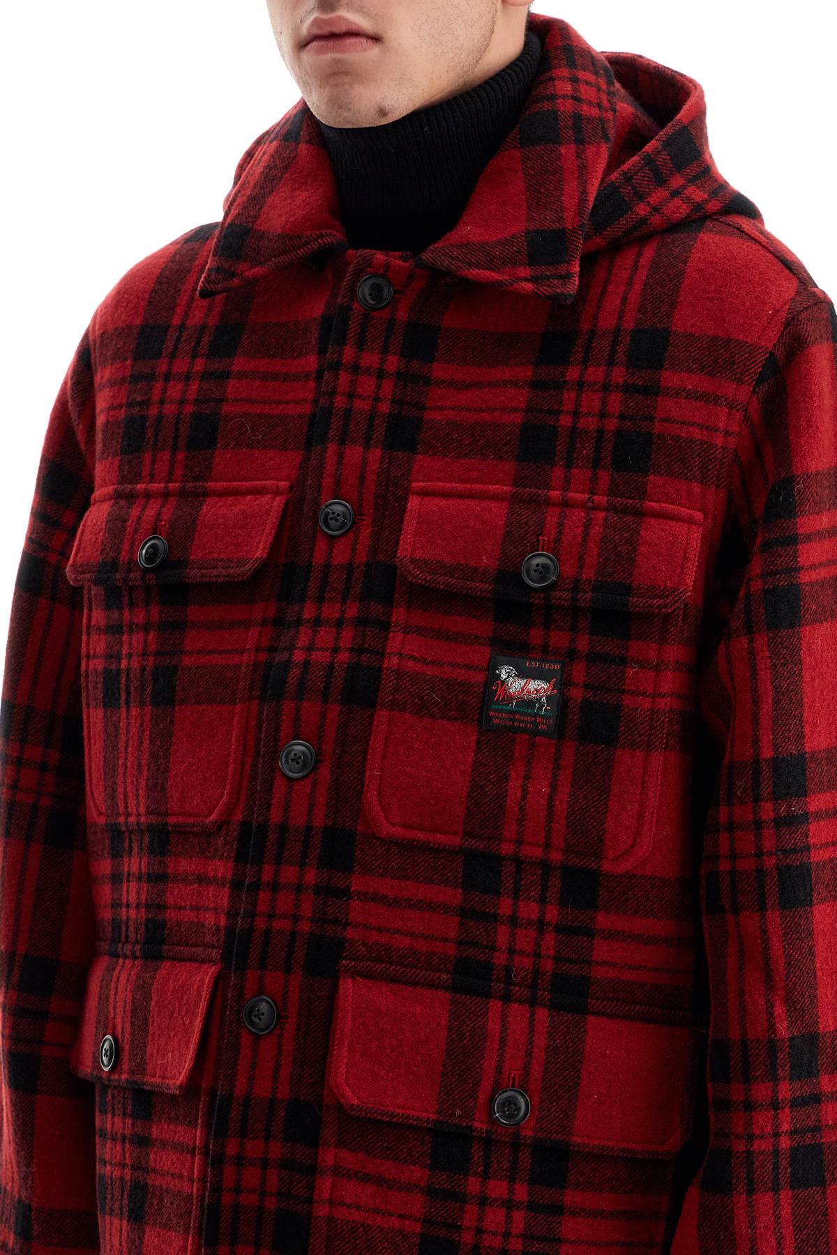 Shop Woolrich Plaid Cruiser Hooded Jacket In Red Check (red)