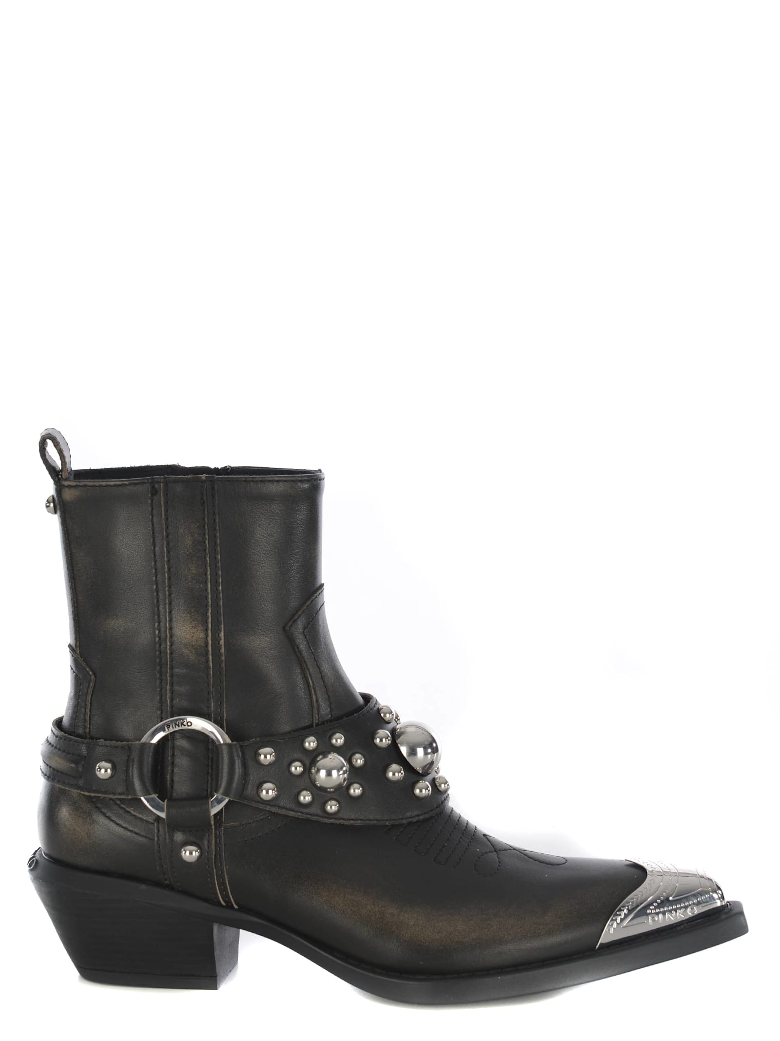 Shop Pinko Texan Boots  Made Of Leather In Black