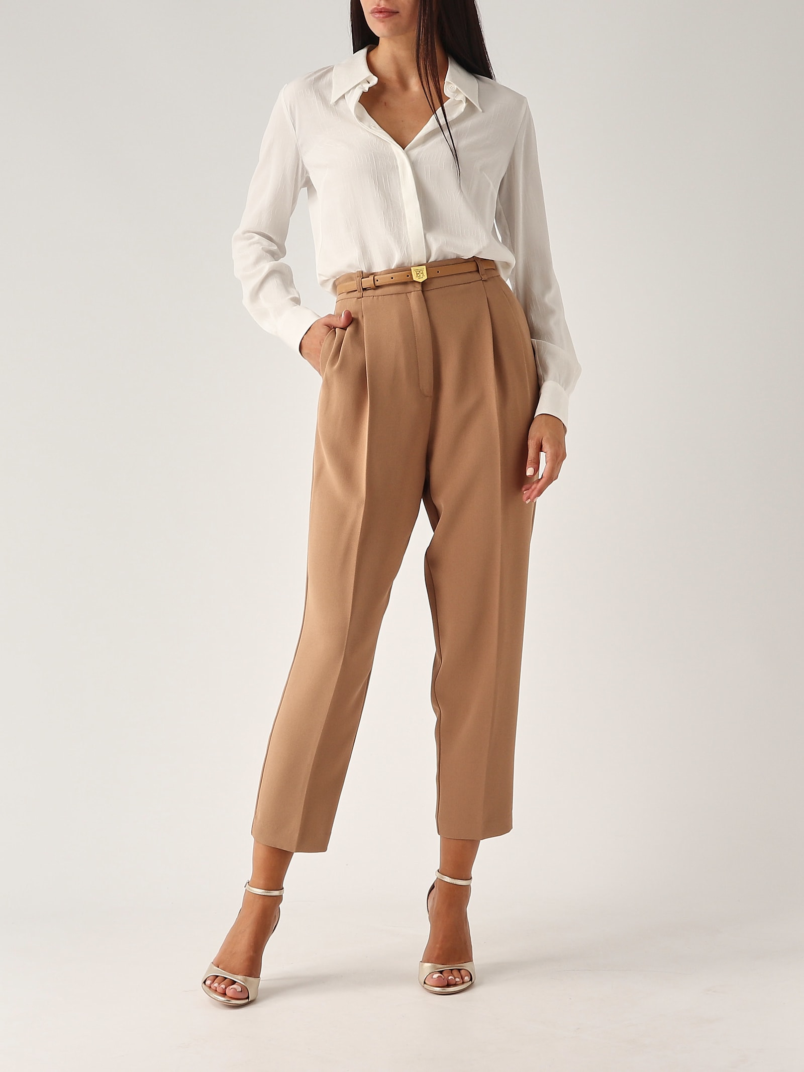 Shop Elisabetta Franchi Poliester Trousers In Cammello