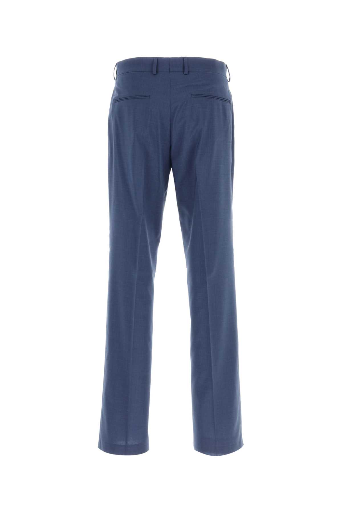 Shop Fendi Blue Wool Pant In Oceano