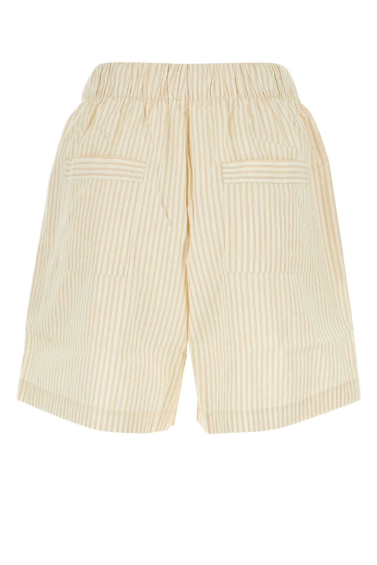 Tekla Embroidered Cotton Pyjama Shorts In Wheatstripes