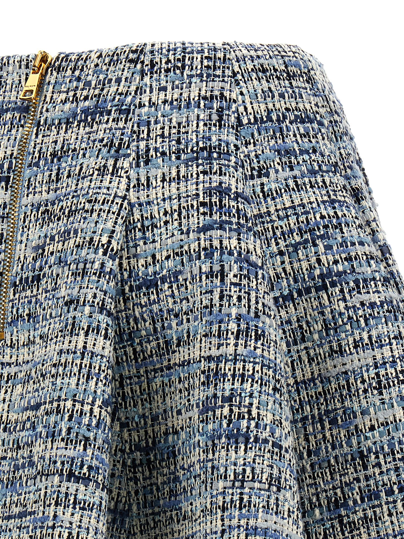 Balmain Space-dyed Cotton-blend Miniskirt In Blue