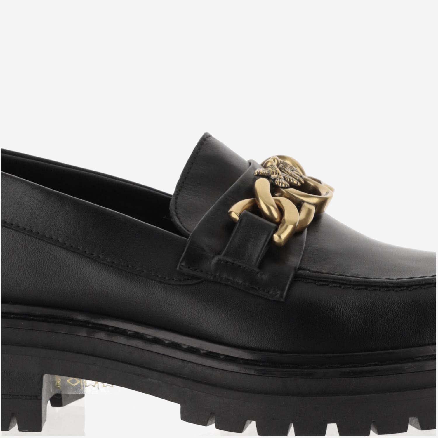 Shop Pinko Love Birds Leather Loafers In Black