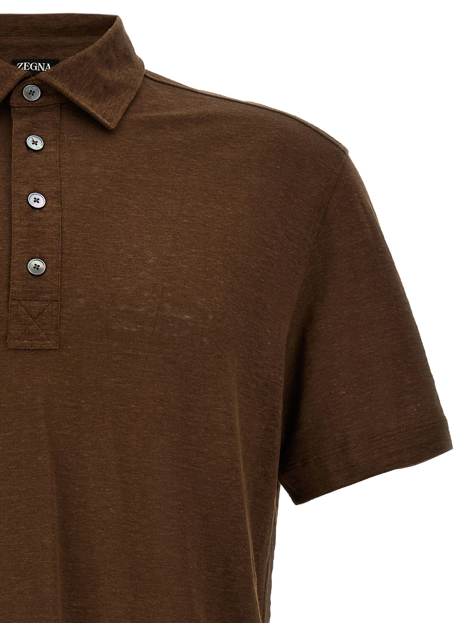 Shop Zegna Linen Polo Shirt In Brown