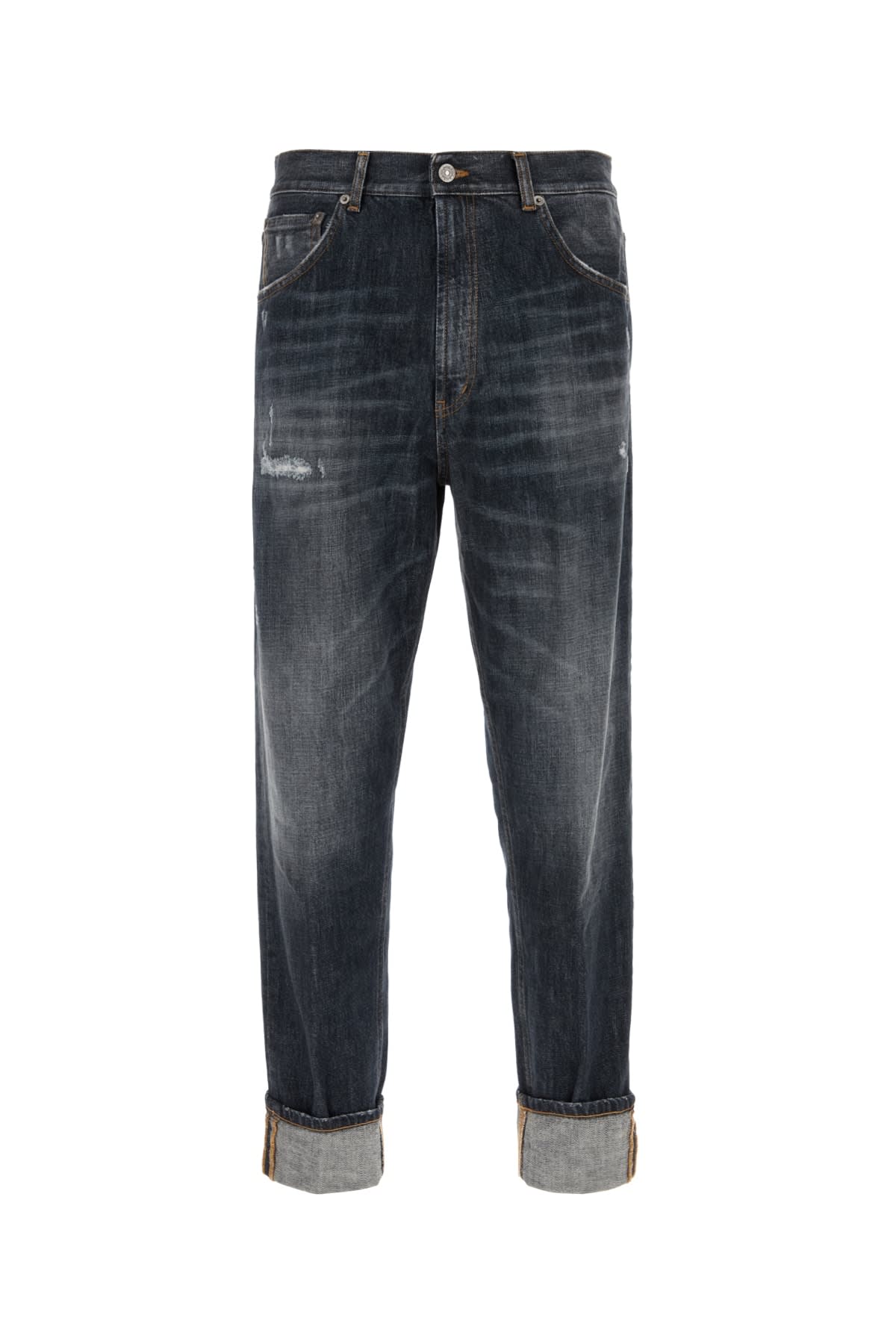 Dondup Distressed Trousers Five-pocket Rolled Cuffs In Blue