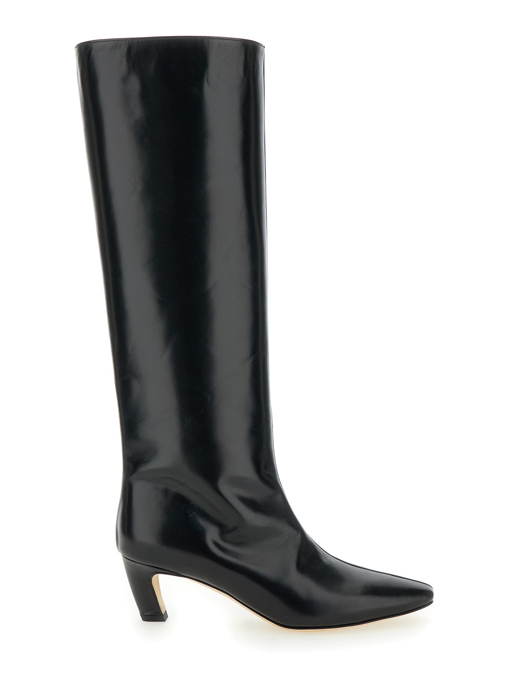 SEMICOUTURE Black Tube Boot With Slanted Heel In Leather Woman