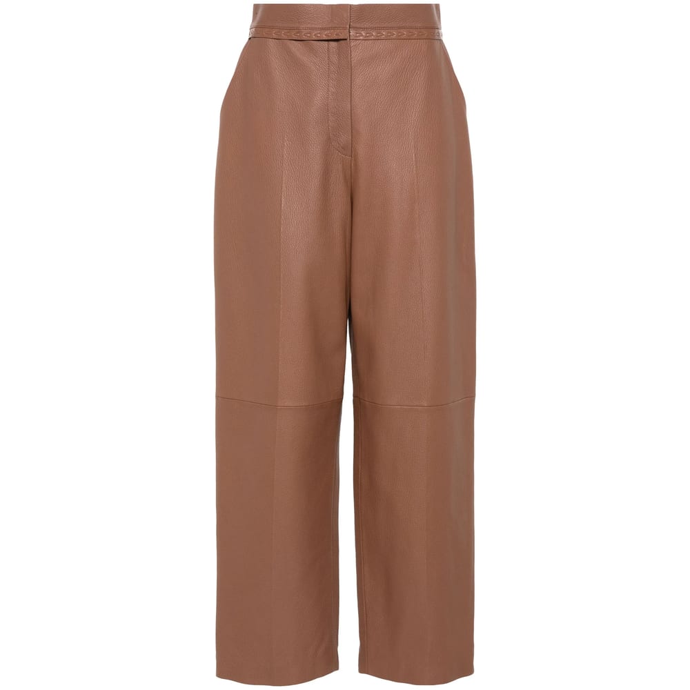 Fendi Tan Coloured Leather Trousers In Brown