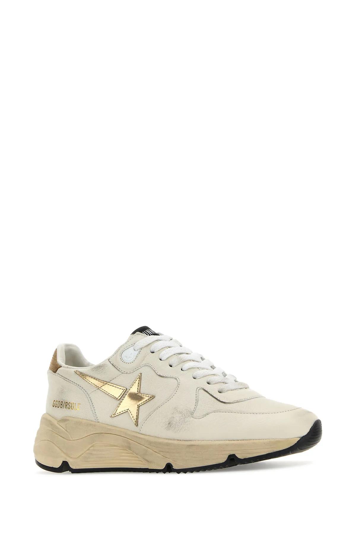 Shop Golden Goose Multicolor Leather Running Sole Sneakers In White/gold/beige