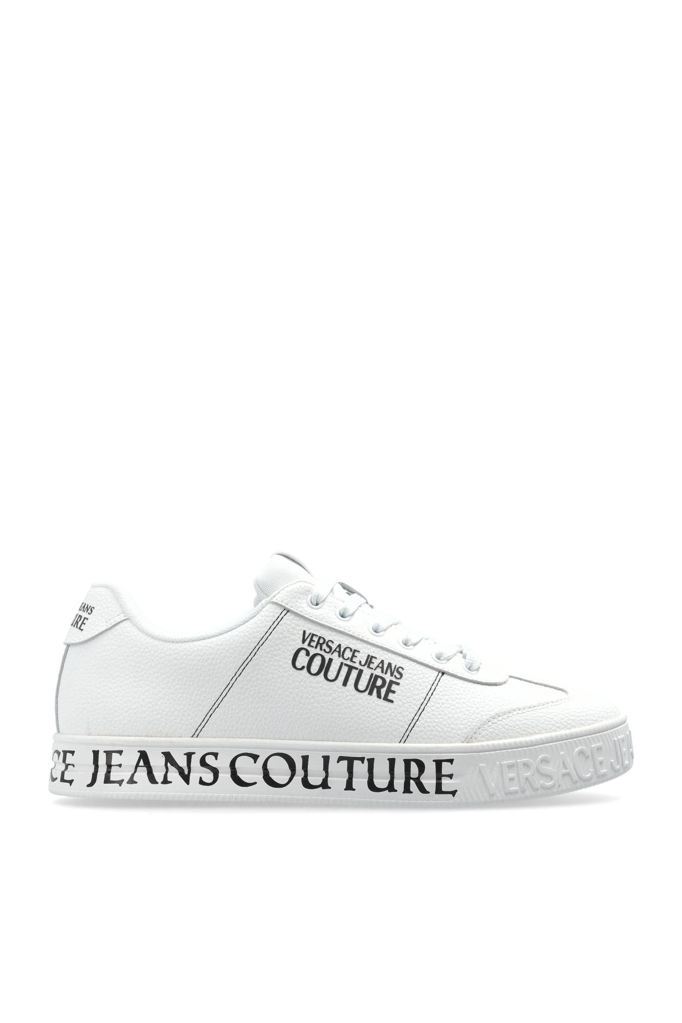 Versace Jeans Couture White Logo Leather Sneaker In Multi