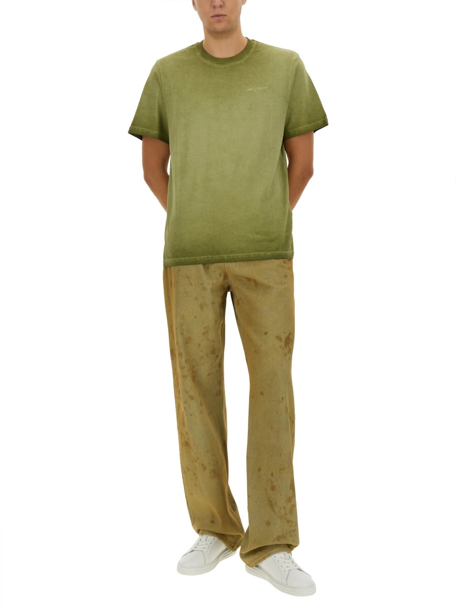 Msgm Round Neck Logo Print T-shirt In Green