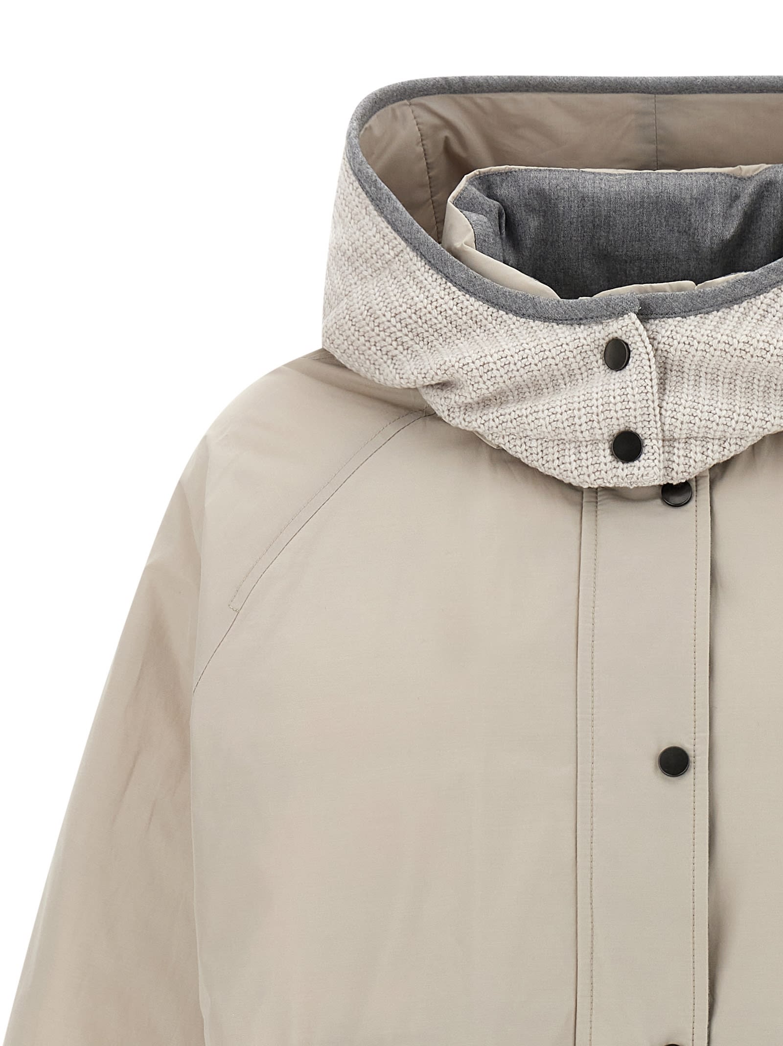 Brunello Cucinelli Women Water-repellent Techno Cotton Taffeta Down Jacket With Hood In Neutral