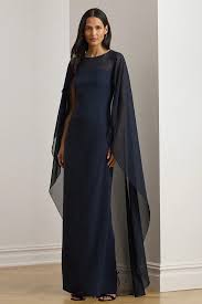 Polo Ralph Lauren Lavati Short Sleeve Gown Long Dress In Blue